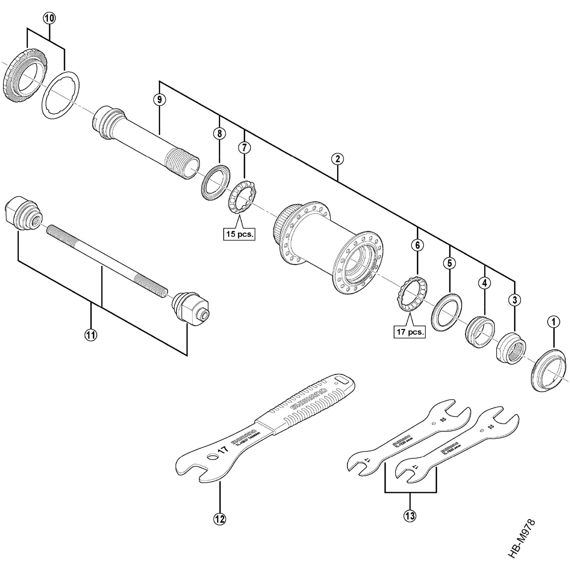 Shimano Spares M988 complete hub axle