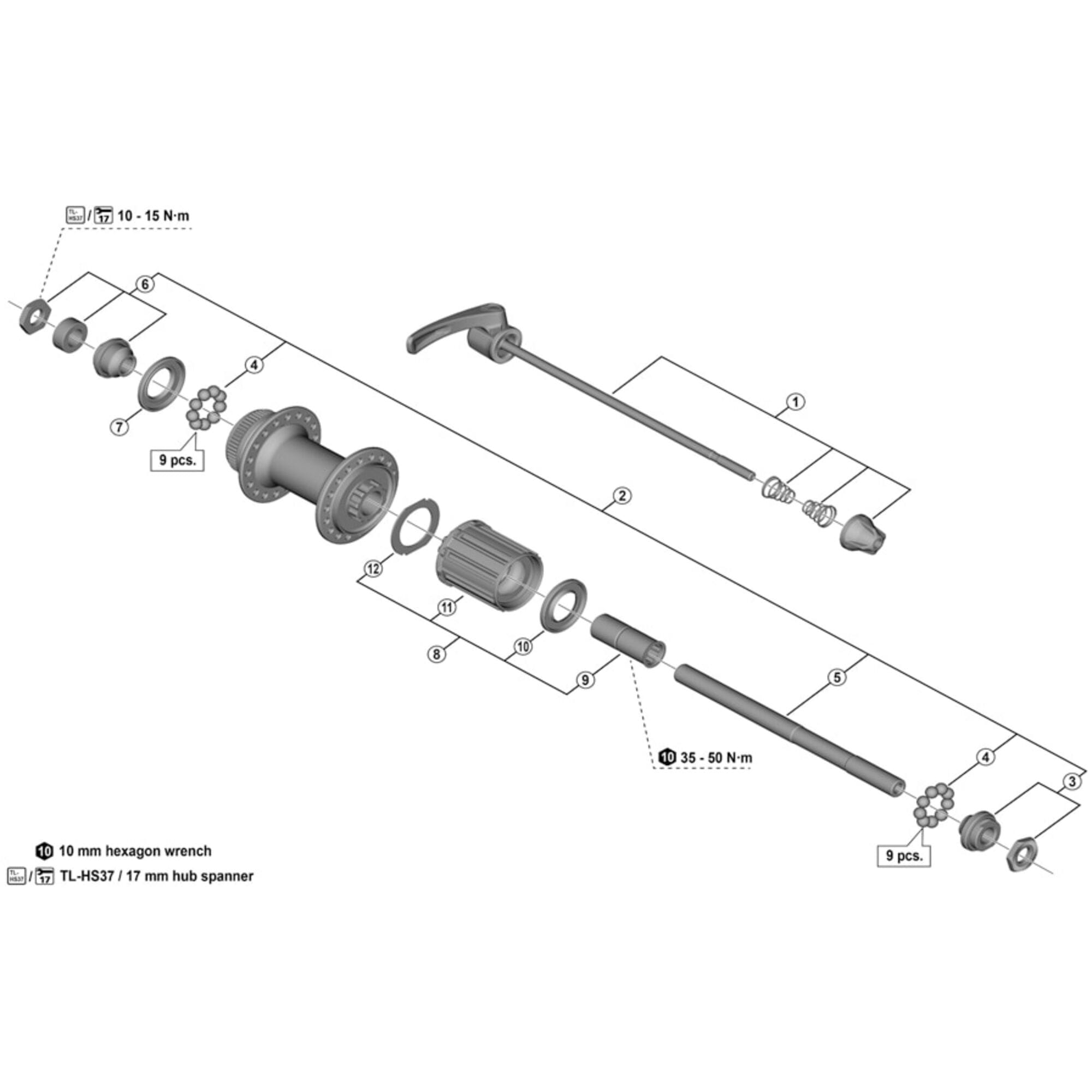 Shimano Spares HG20 complete axle 146 mm