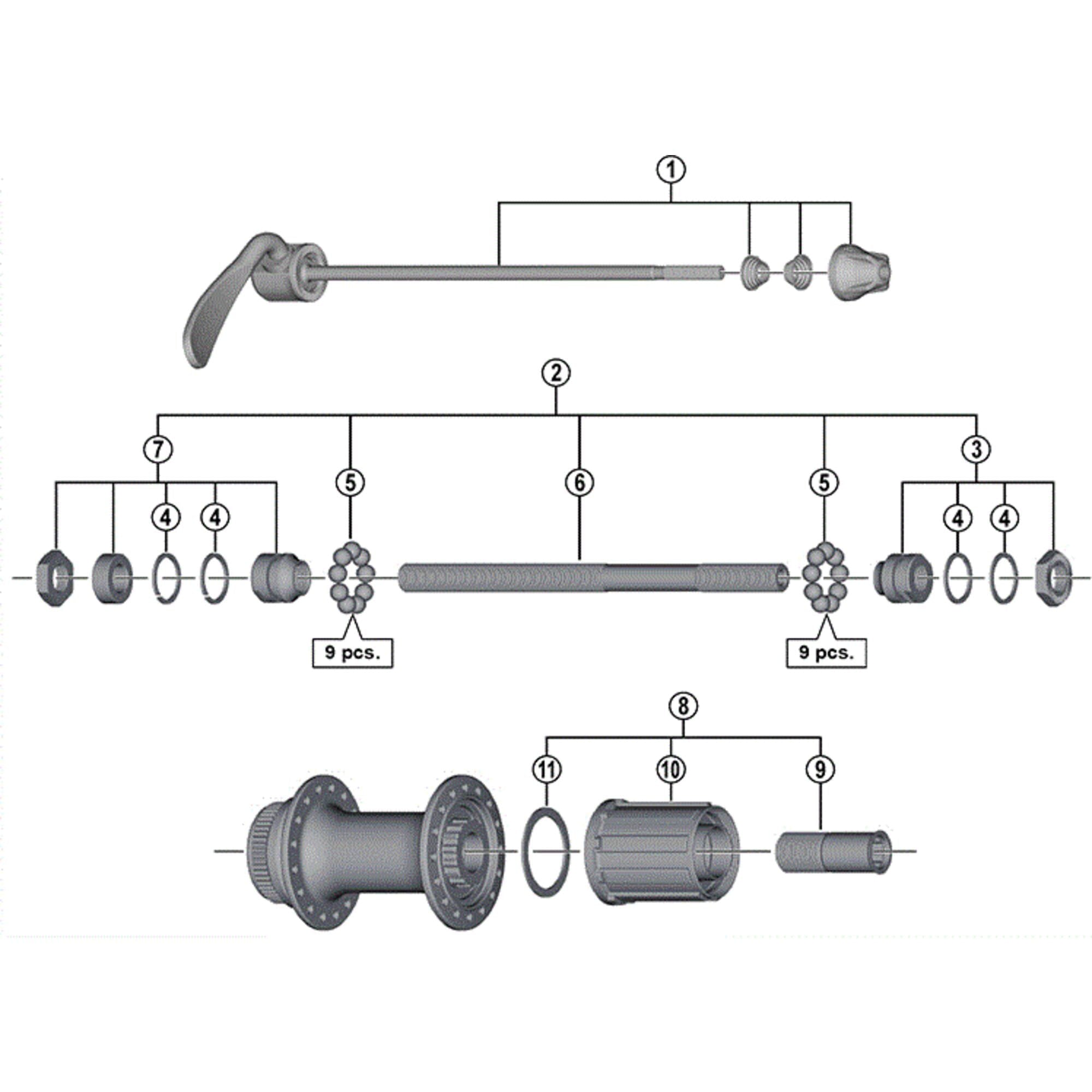 Shimano Spares RM66 complete hub axle 146 mm