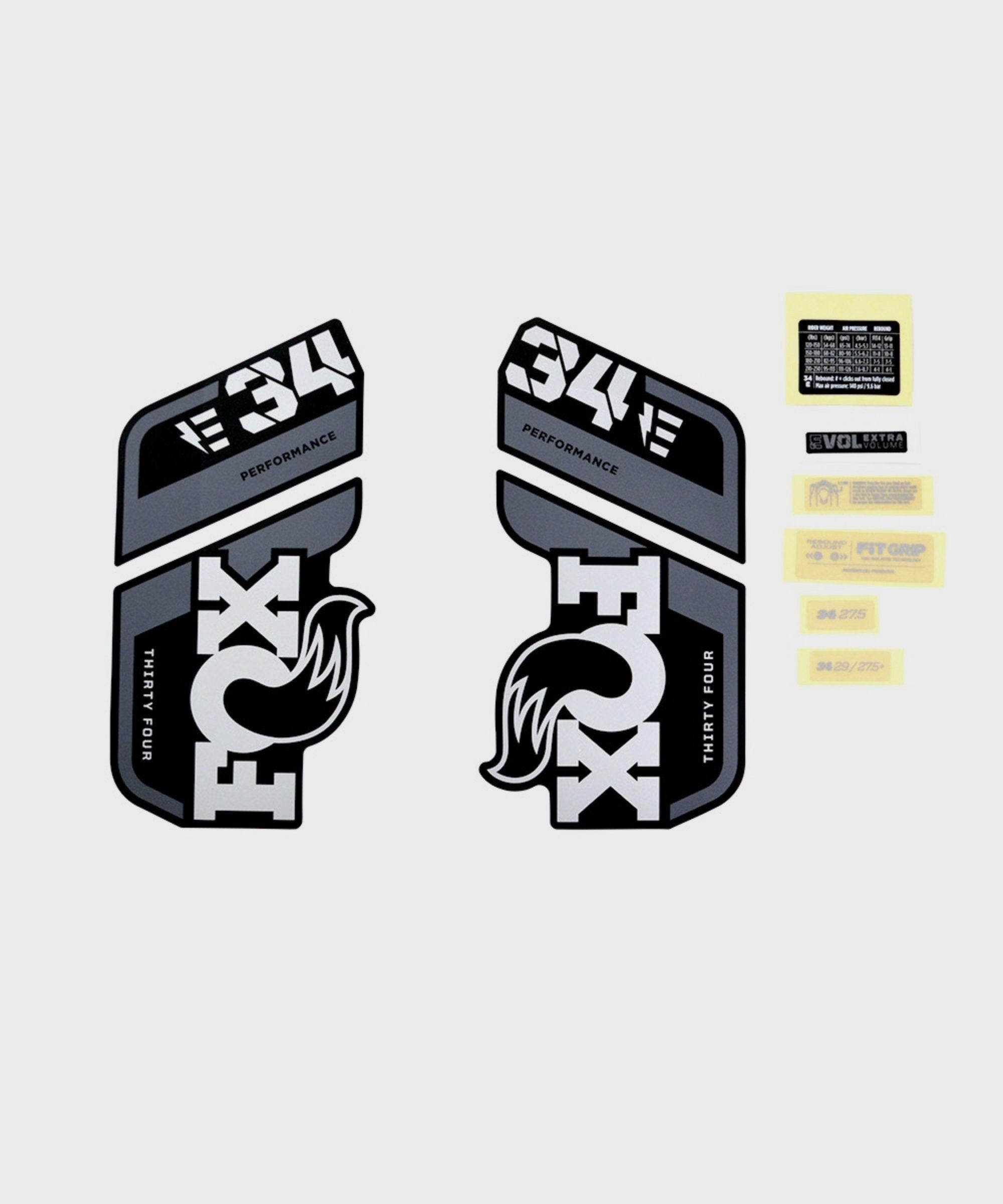 FOX Fork 34 Decal Kit: E | Power2CycleBike + P | Power2CycleS Grey Logo Matte Black 2021