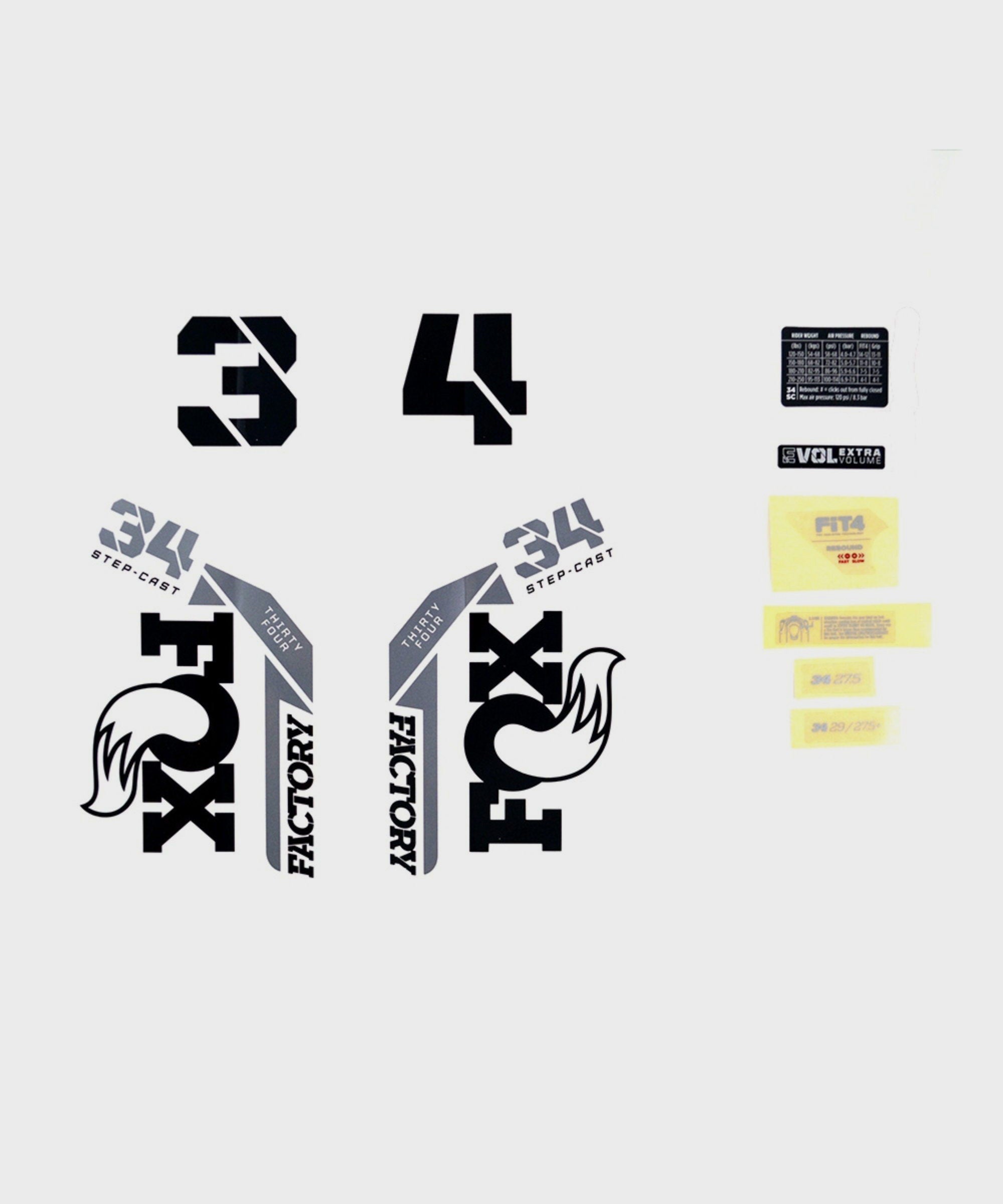 FOX Fork 34 Decal Kit: SC F | Power2CycleS Black Logo Shiny Orange 2021