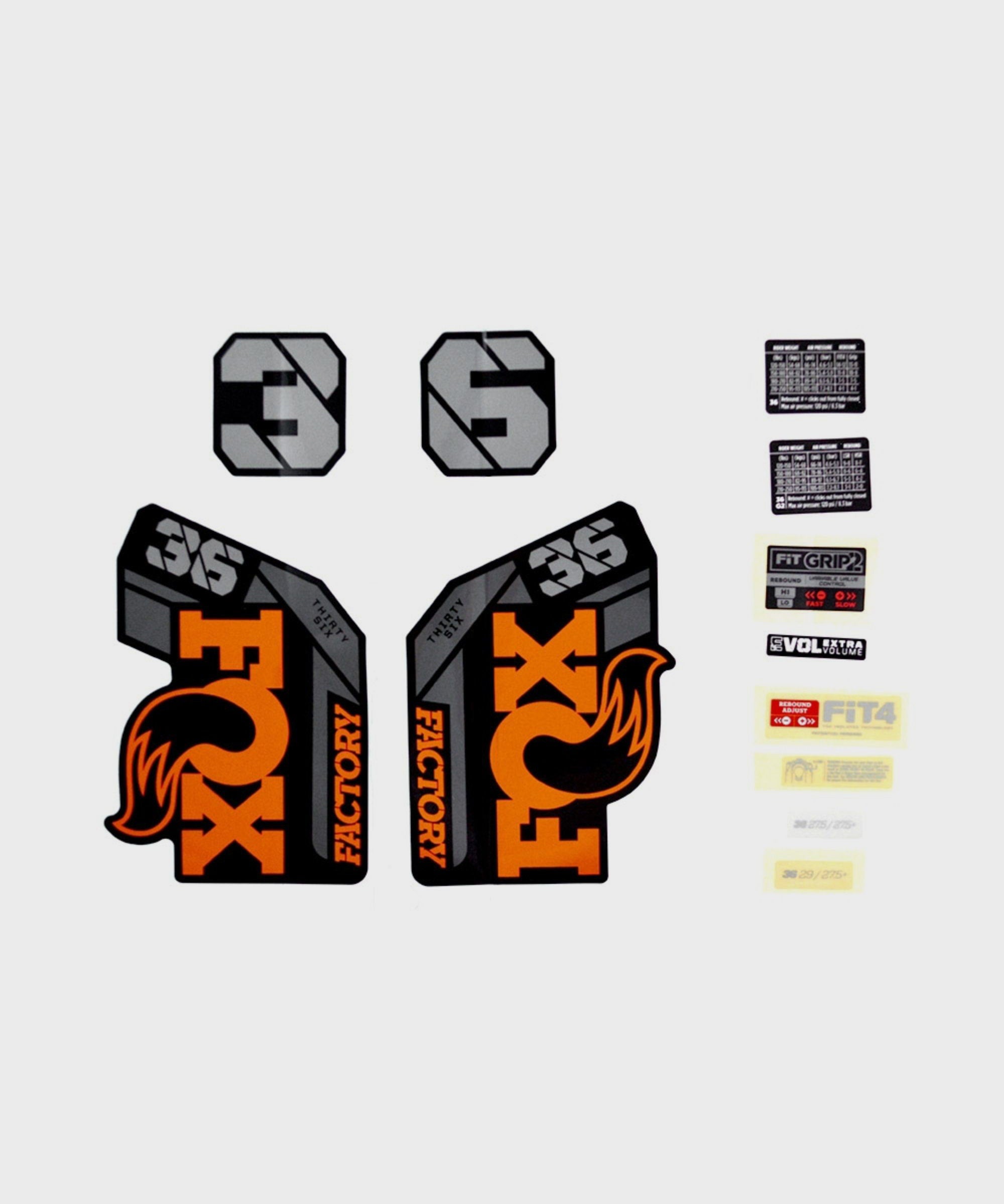 FOX Fork 36 Decal Kit: F | Power2CycleS Orange Logo Shiny Black 2021