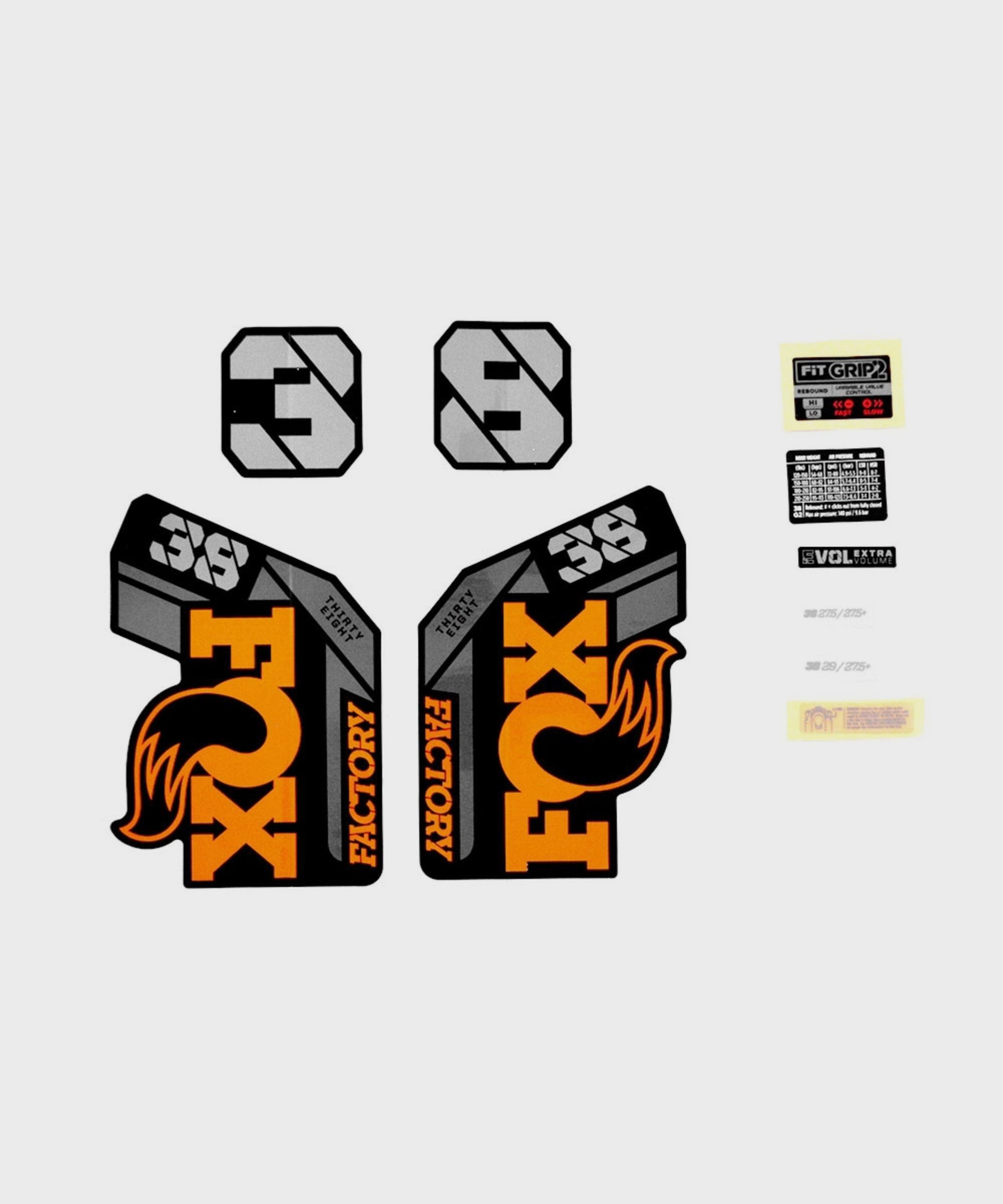 Fox Fork 38 Decal Kit: F | Power2CycleS Orange Logo Shiny Black 2021