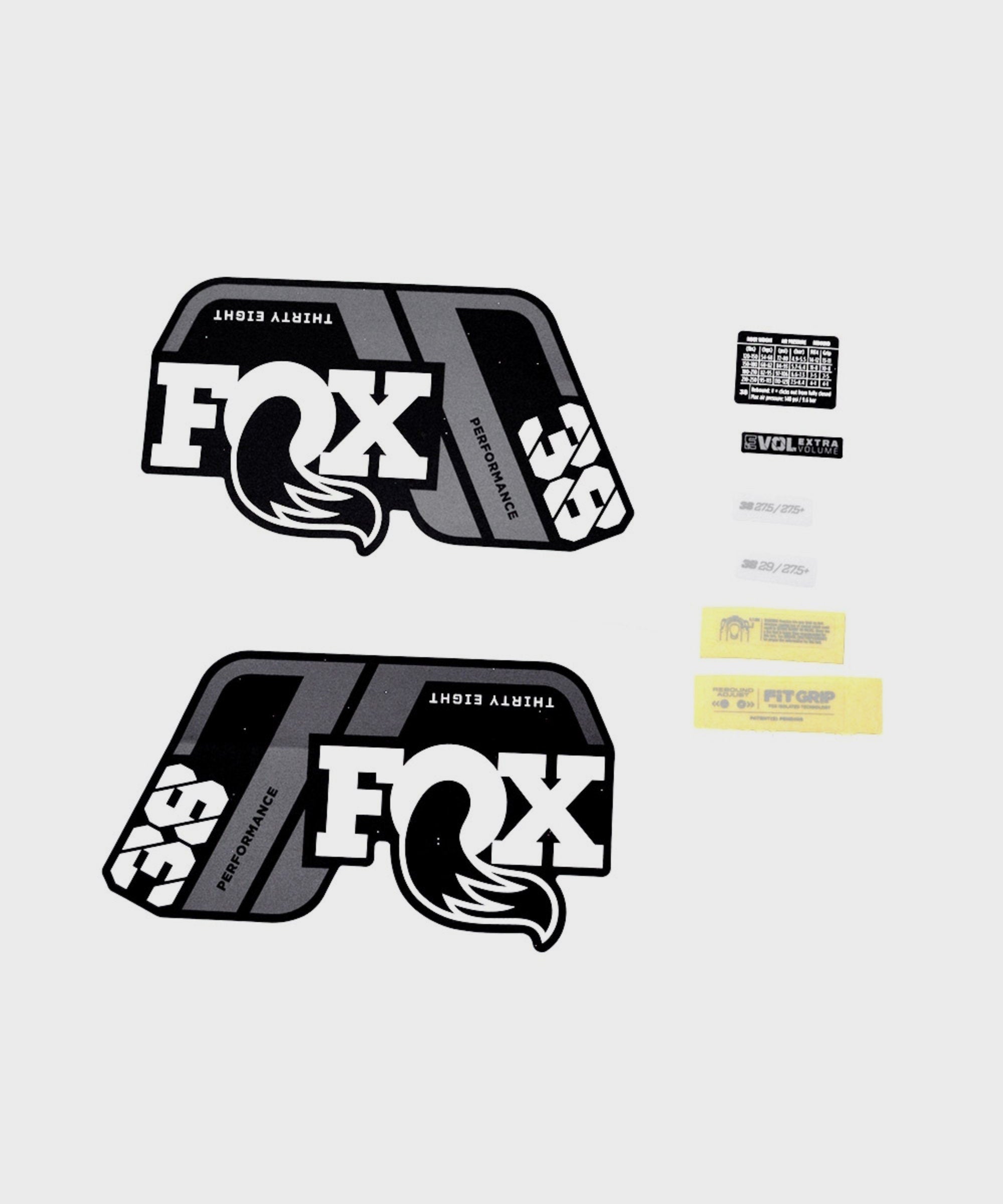 FOX Fork 38 Decal Kit: P | Power2CycleS Grey Logo Matte Black 2021
