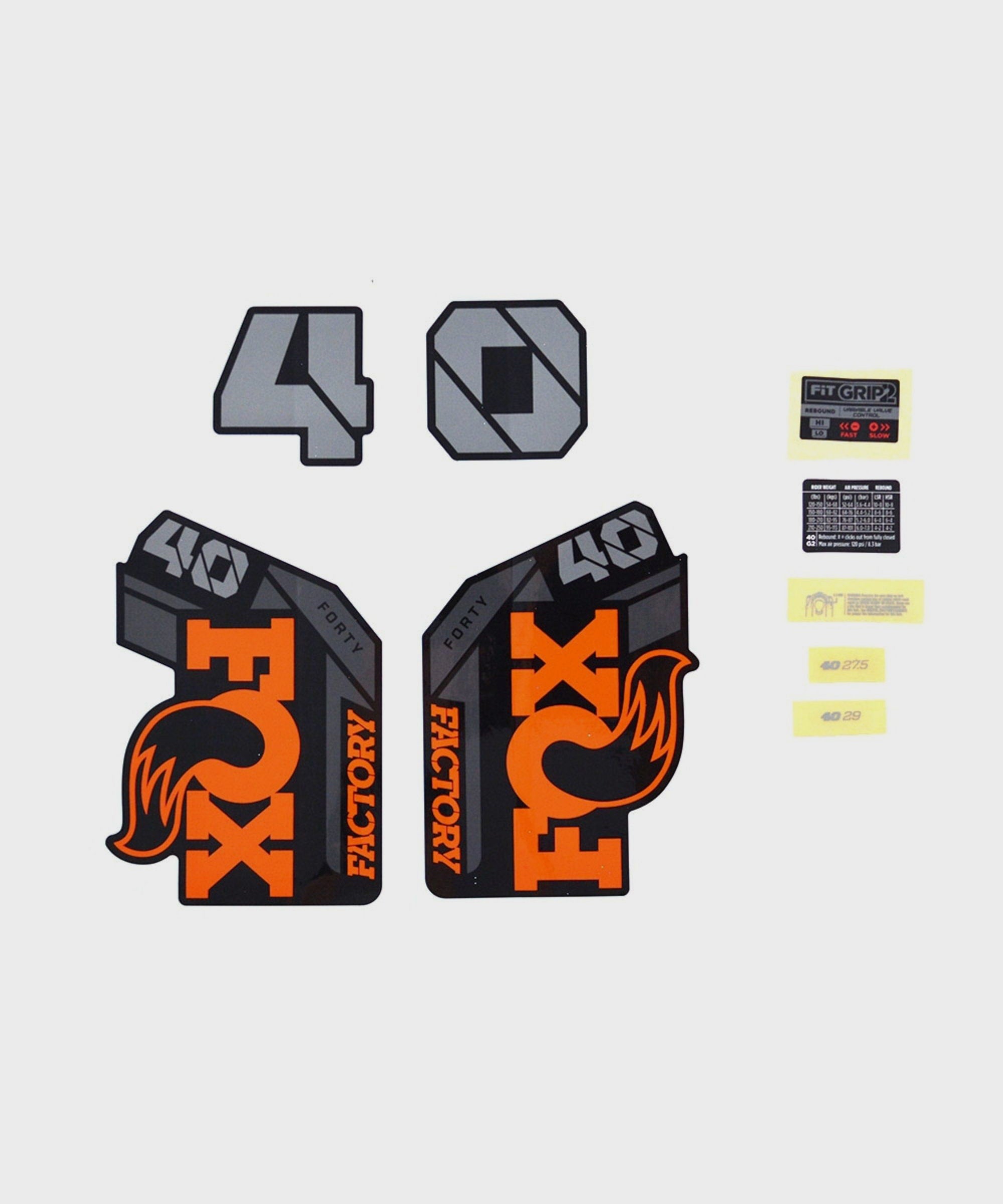 FOX Fork 40 Decal Kit: F | Power2CycleS Orange Logo Shiny Black 2021