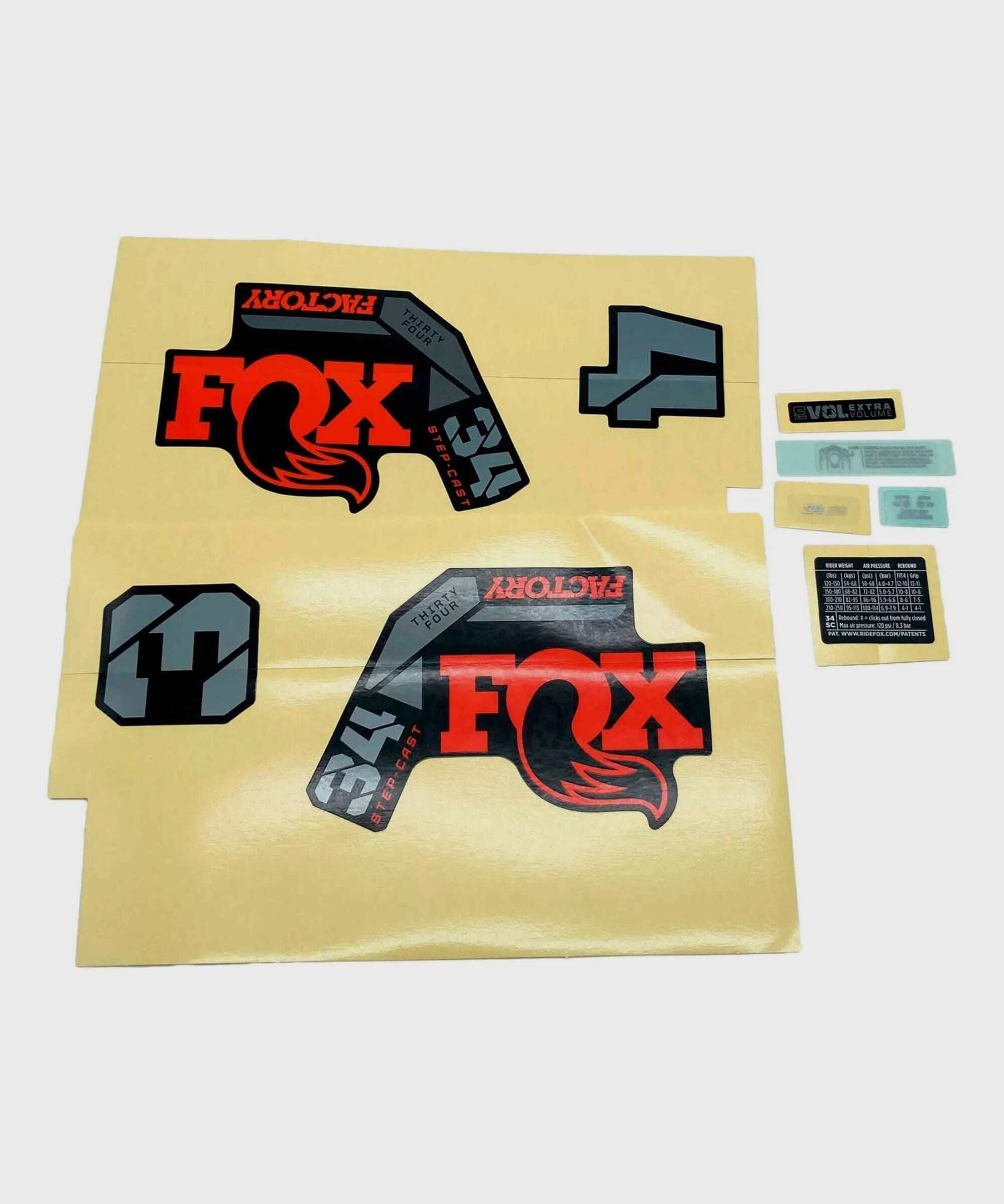 Fox Fork 34 SC Decal Kit: F | Power2CycleS Orange/Black Logo Shiny Black 2022