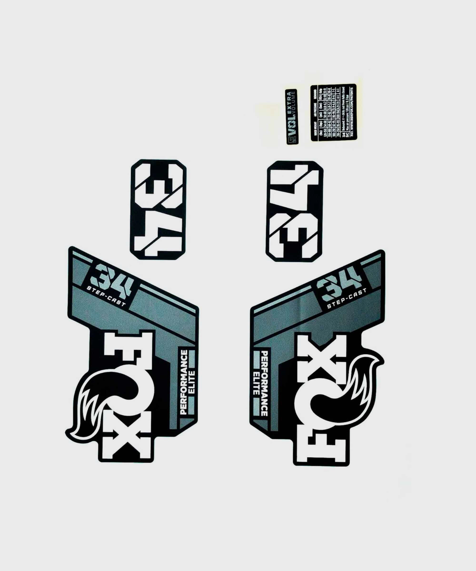 Fox Fork 34 SC Decal Kit: F | Power2CycleS Grey Logo Matte Black 2022
