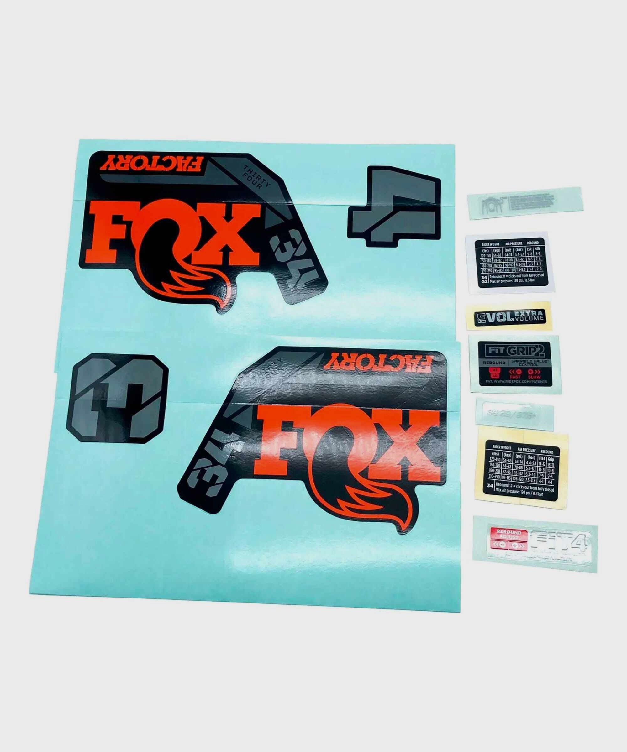 Fox Fork 34 Decal Kit: F | Power2CycleS Orange Logo Shiny Black 2022