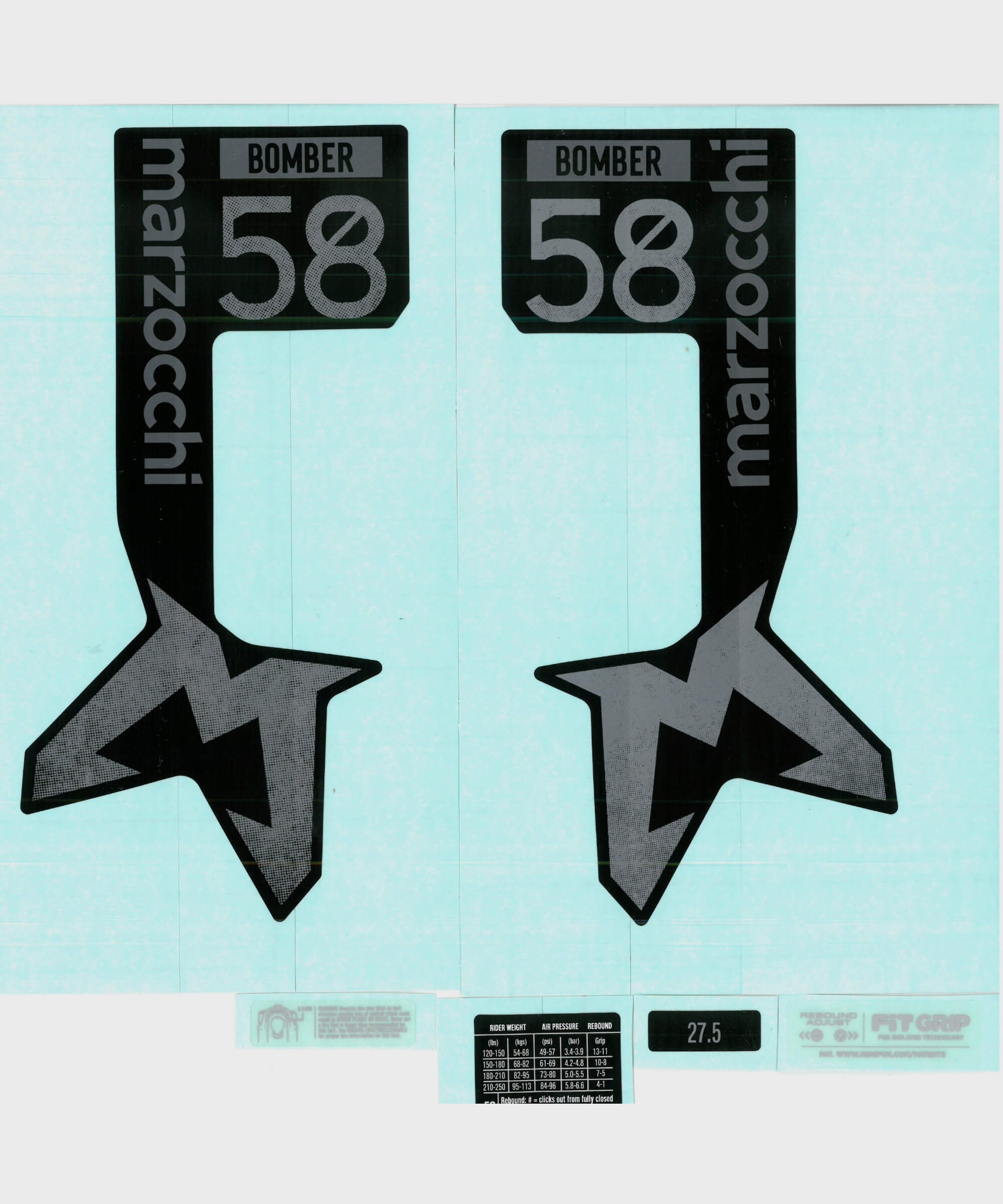 Marzocchi Fork Bomber 58 Decal Kit: Neutral Gloss Black Logo Shiny Black 2024