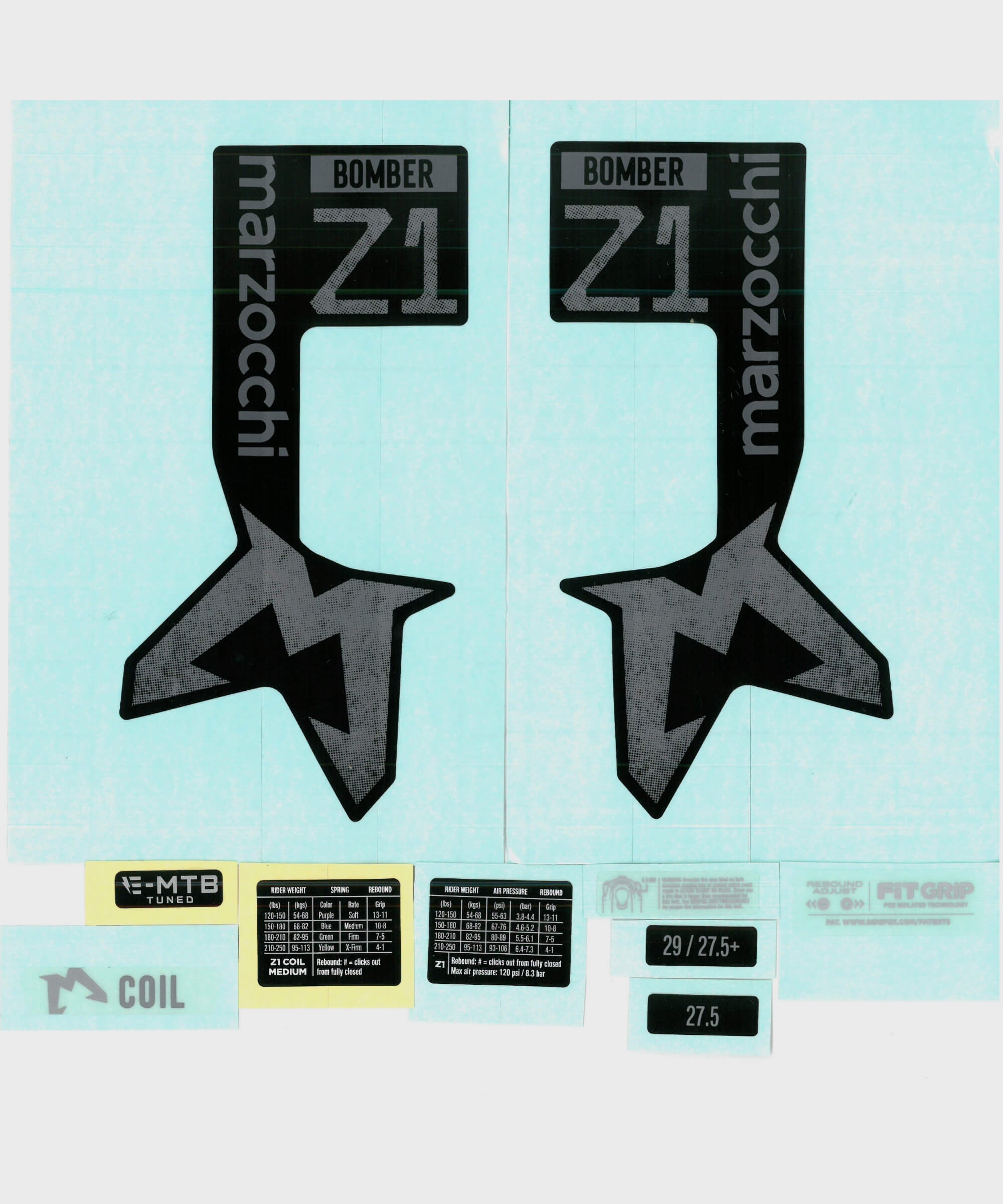 Marzocchi Fork Bomber Z1 Air & Coil/Bomber E | Power2CycleTuned Decal Kit: Neutral Gloss 2024