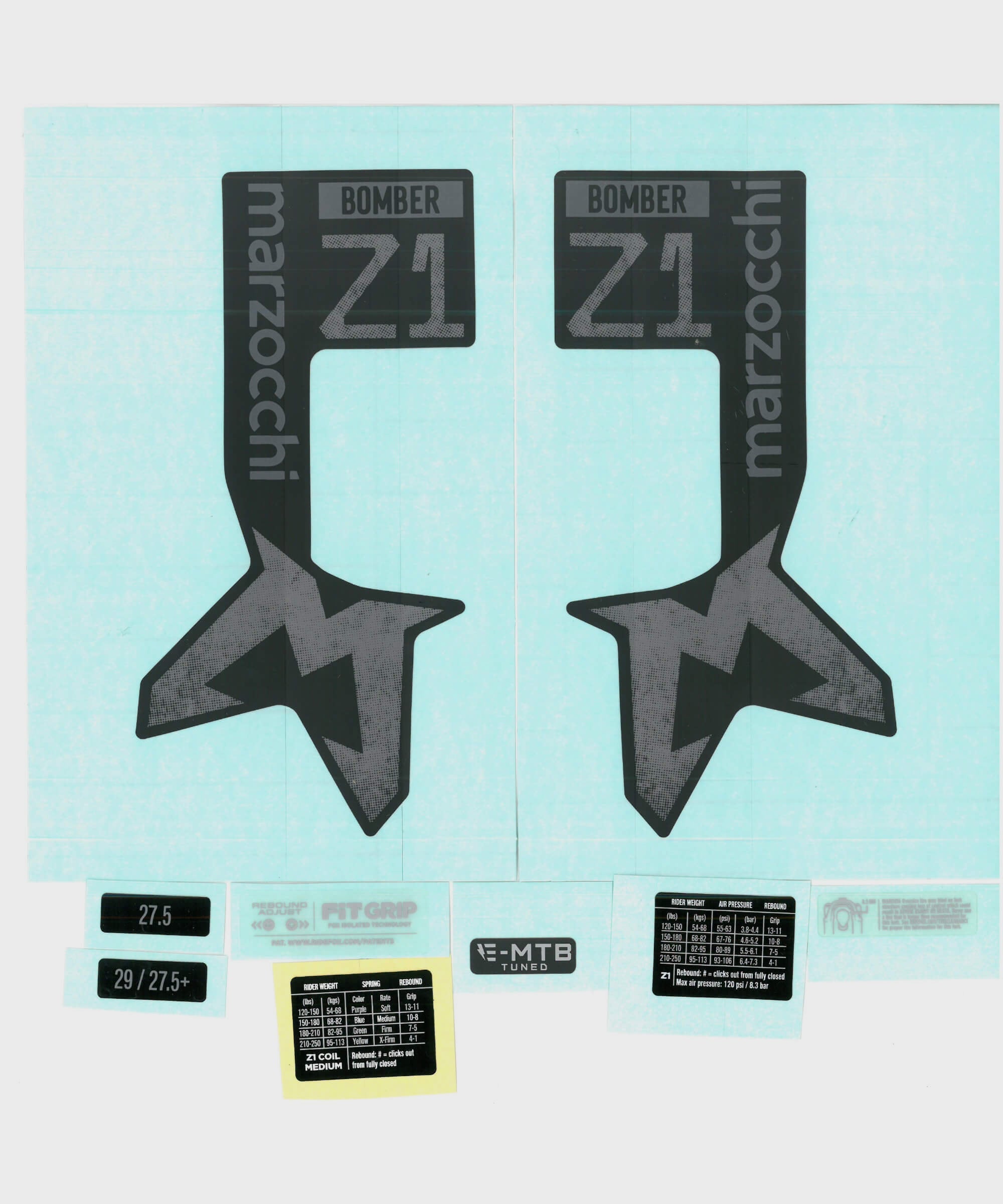 Marzocchi Fork Bomber Z1 Air & Coil/Bomber/ E | Power2CycleTuned Decal Kit: Neutral Matte