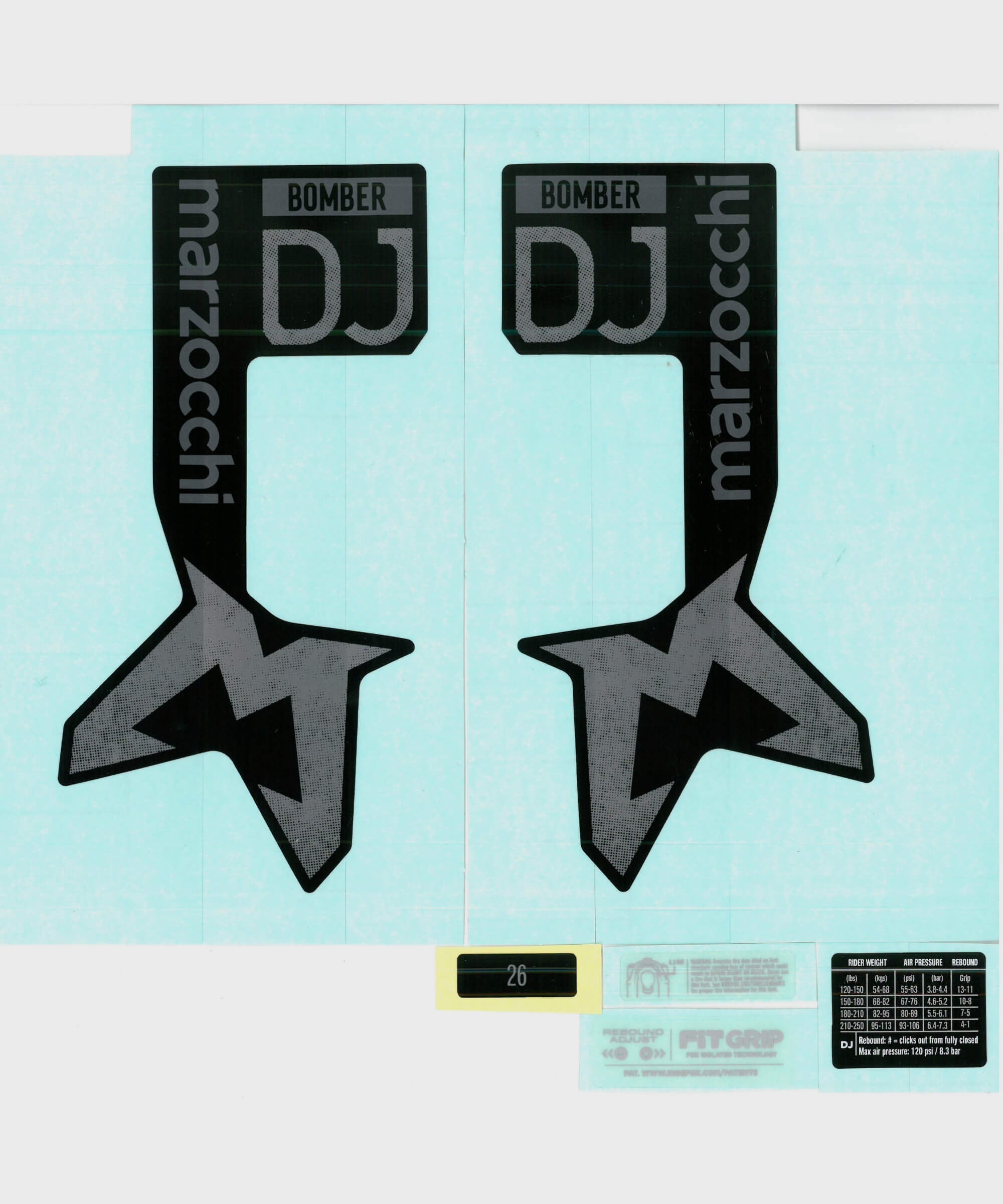 Marzocchi Fork Bomber DJ Decal Kit: Neutral Matte Black Logo Matte Black 2024