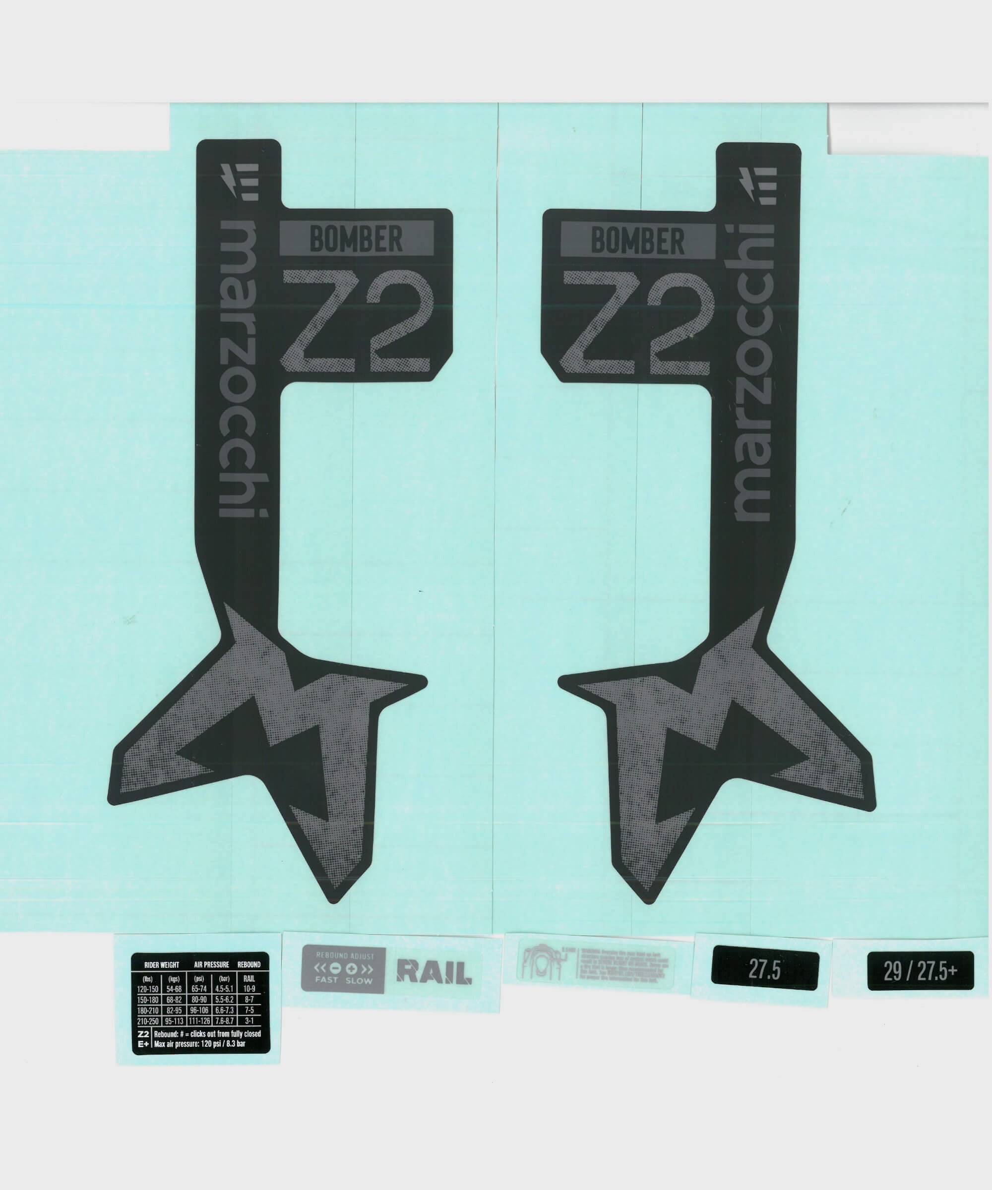 Marzocchi Fork Bomber Z2 E | Power2CycleTuned Std/Clear Decal Kit: Neutral Matte Black 2024