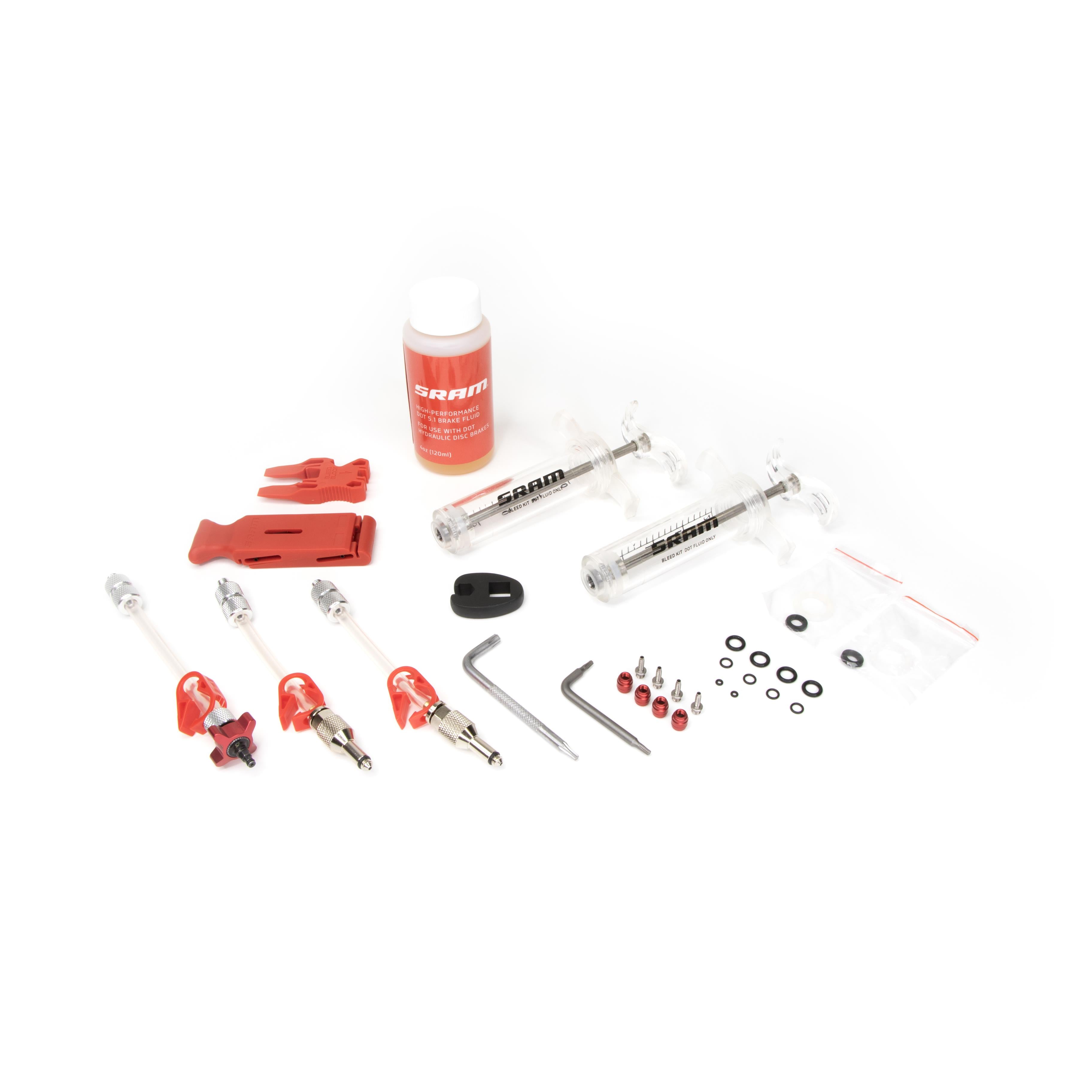 SRAM Pro Dot Brake Bleed Kit (2 Syringes/Fittings, Bleed Blocks, Torx Tool, Crowfoot, Bleeding Edge Fitting, Dot 5.1Hydraulic Fluid) V2 | Power2Cycle X0/ Xx/ Guide/Level/Code/Hydroroad/G2 | Power2Cycle