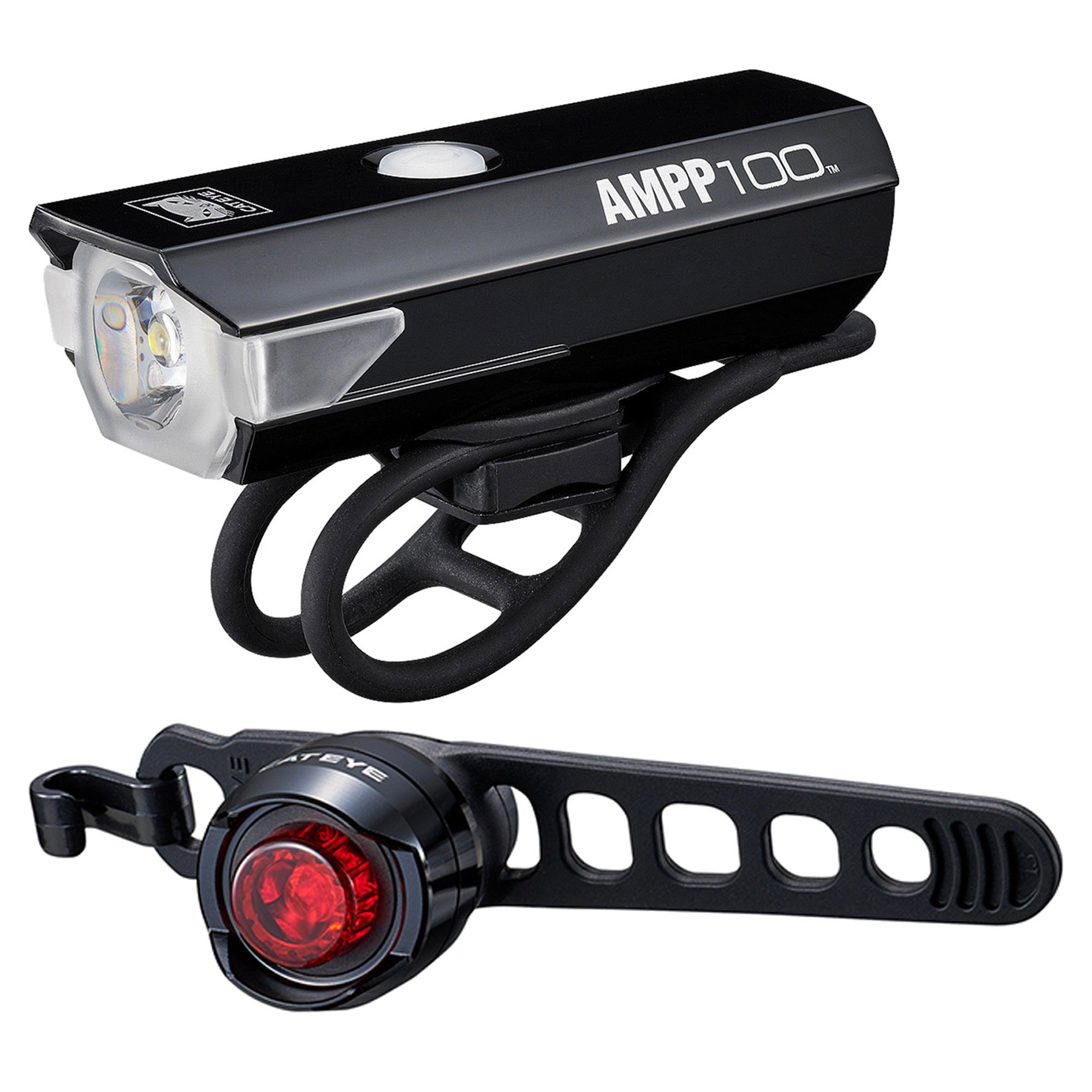 CatEye AMPP 100 / Orb Rechargable Bike Light Set | Power2Cycle BLACK