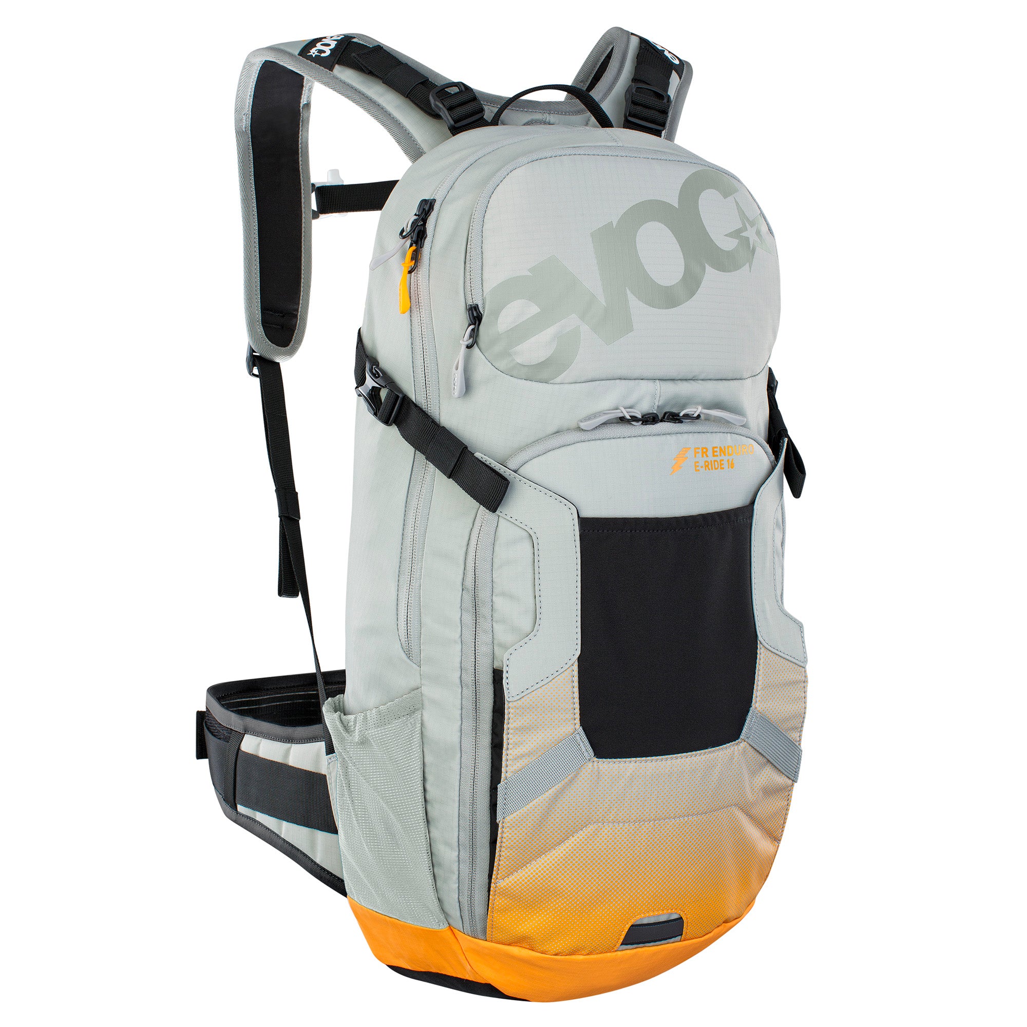 EVOC FR Enduro E | Power2CycleRide Protector Backpack 2022 | Power2Cycle STONE/BRIGHT ORANGE 16L
