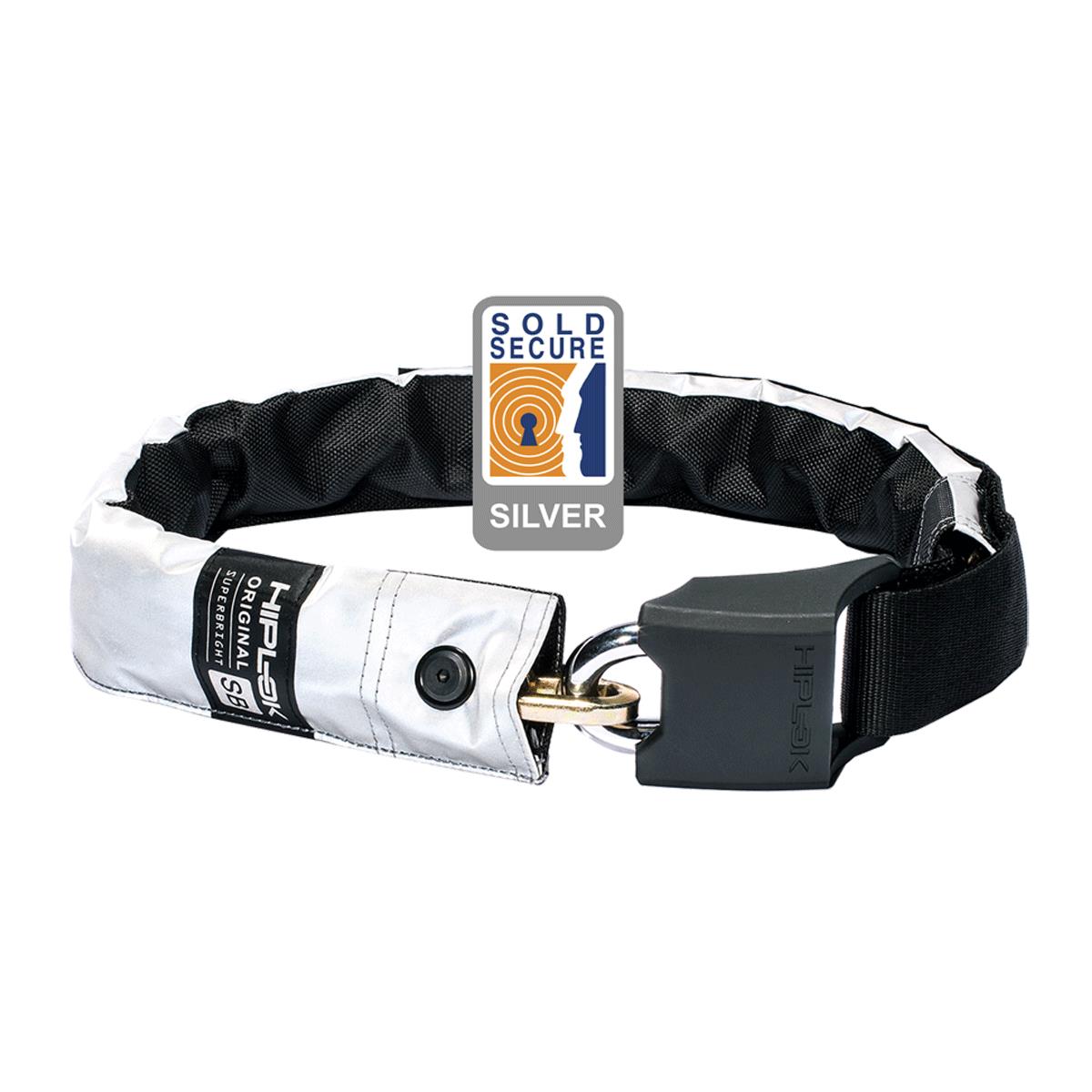 Hiplok ORIGINAL V1.5 Wearable Chain Lock 8mm x 90cm | Power2Cycle waist 24 | Power2Cycle44 inches (Silver Sold Secure) High Visibility | Power2Cycle SUPER BRIGHT 8MM X 90CM