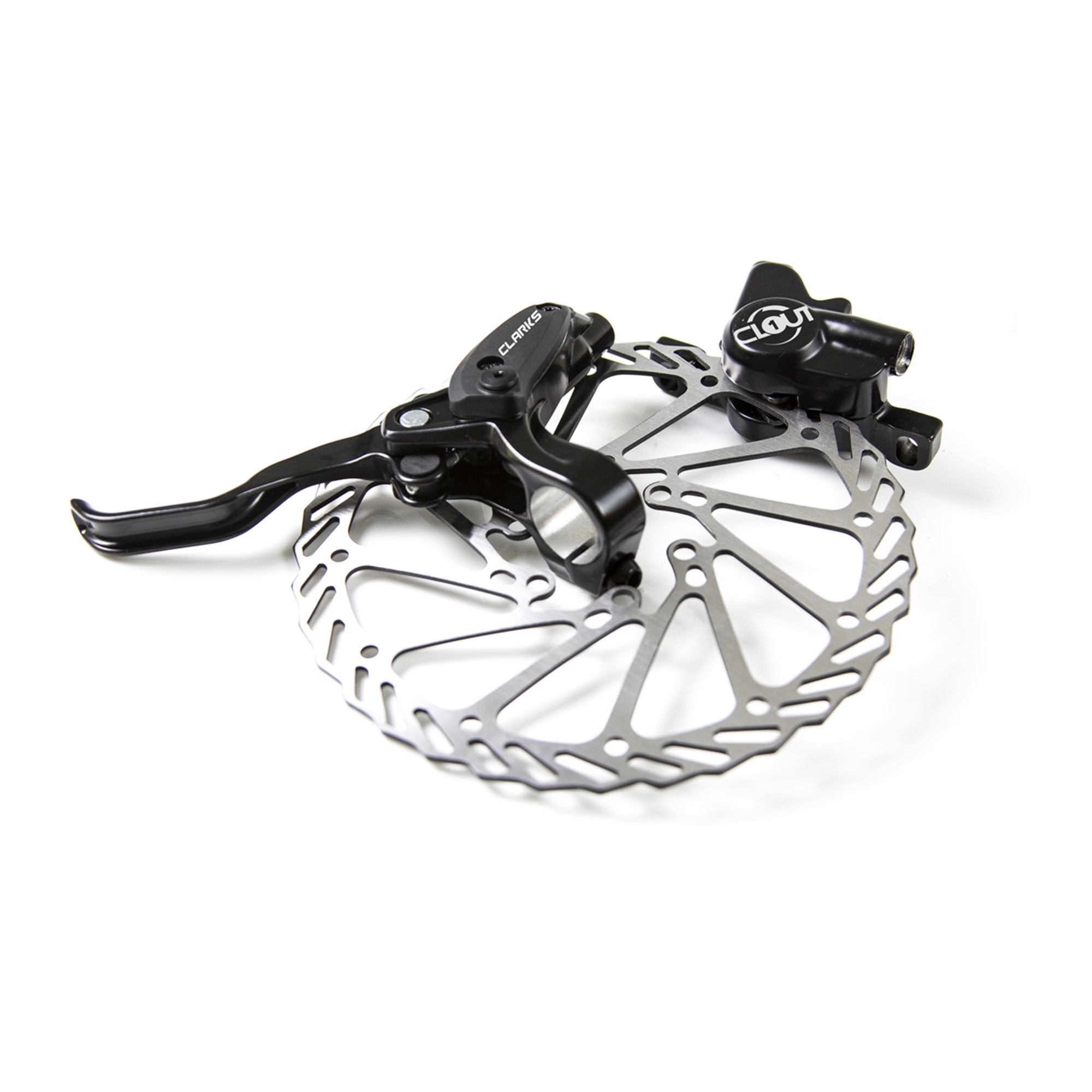 Clarks CLOUT Two Piston Hydraulic Brakes Front and Rear F160/R160 | Power2Cycle IS Mount | Power2Cycle BLACK