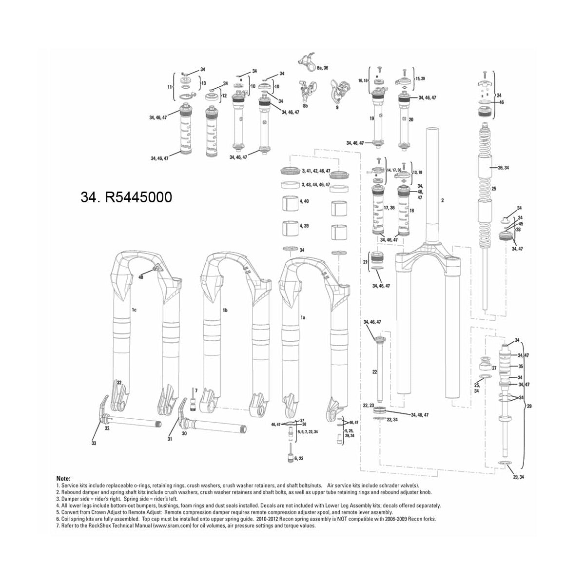 RockShox Spare | Power2Cycle Front Suspension Service Kit | Power2Cycle 2010 Recon, 2011 Recon Gold | Power2Cycle