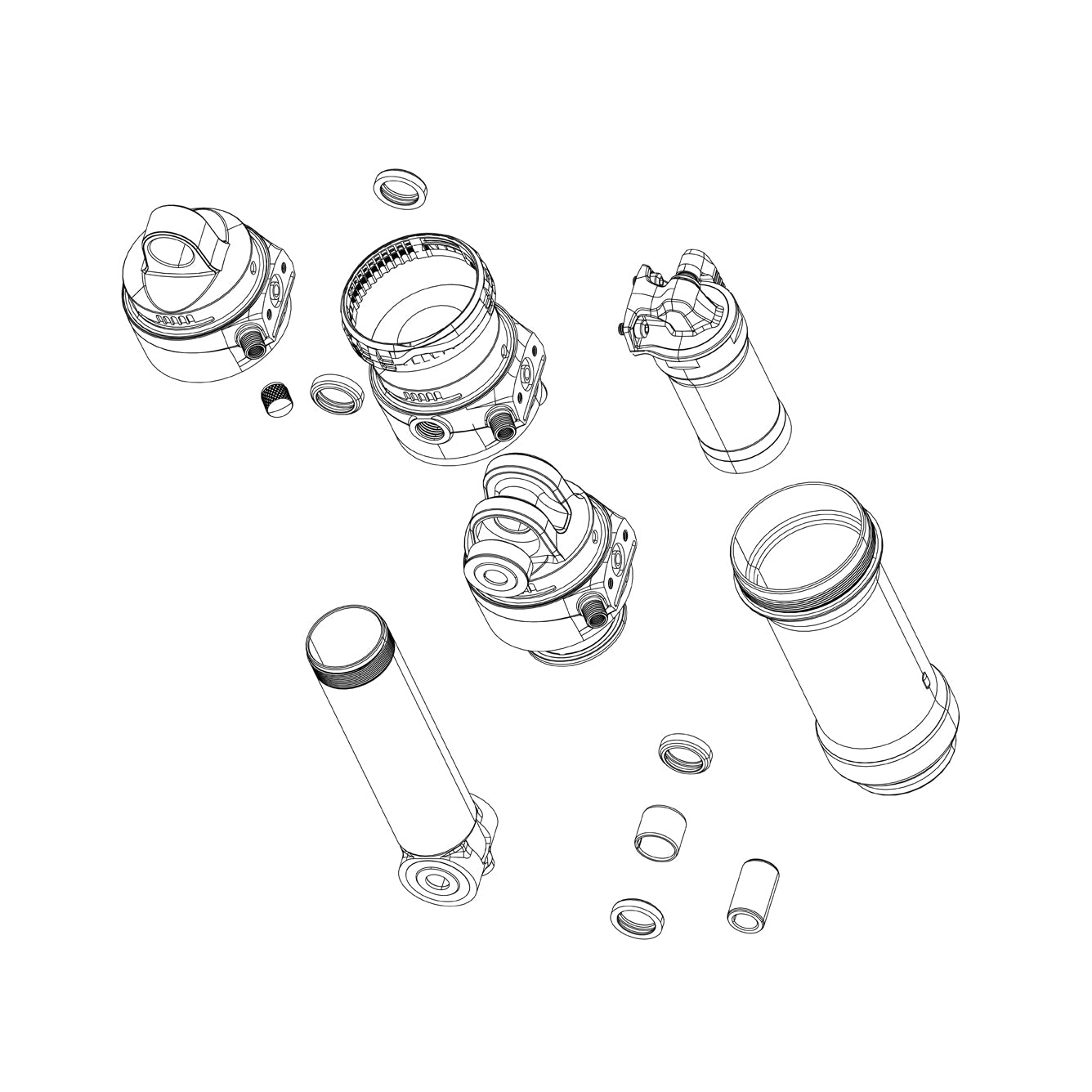 RockShox Spare | Power2Cycle Rear Shock Spare Parts Damper Body/IFP Bearing Eyelet 62.5mm Includes Damper Body IFP Valve Core, 2.5mm Travel Spacer and Caps) | Power2Cycle Deluxe A1/ Super Deluxe A1 (2017+) | Power2Cycle BLACK