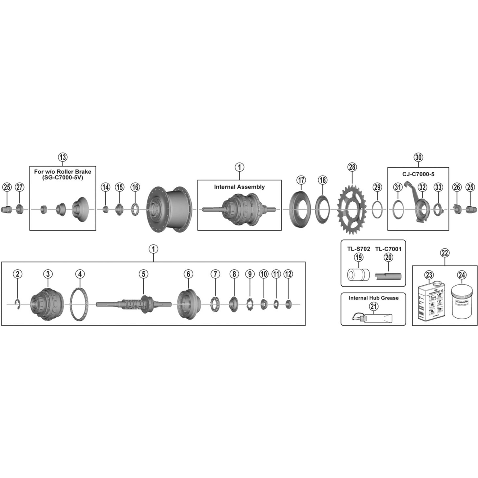 Shimano Nexus 5 Components for SG | Power2CycleC7000, CJ | Power2CycleC7000, non | Power2Cycleturn washer and cap nut, 5R/5L