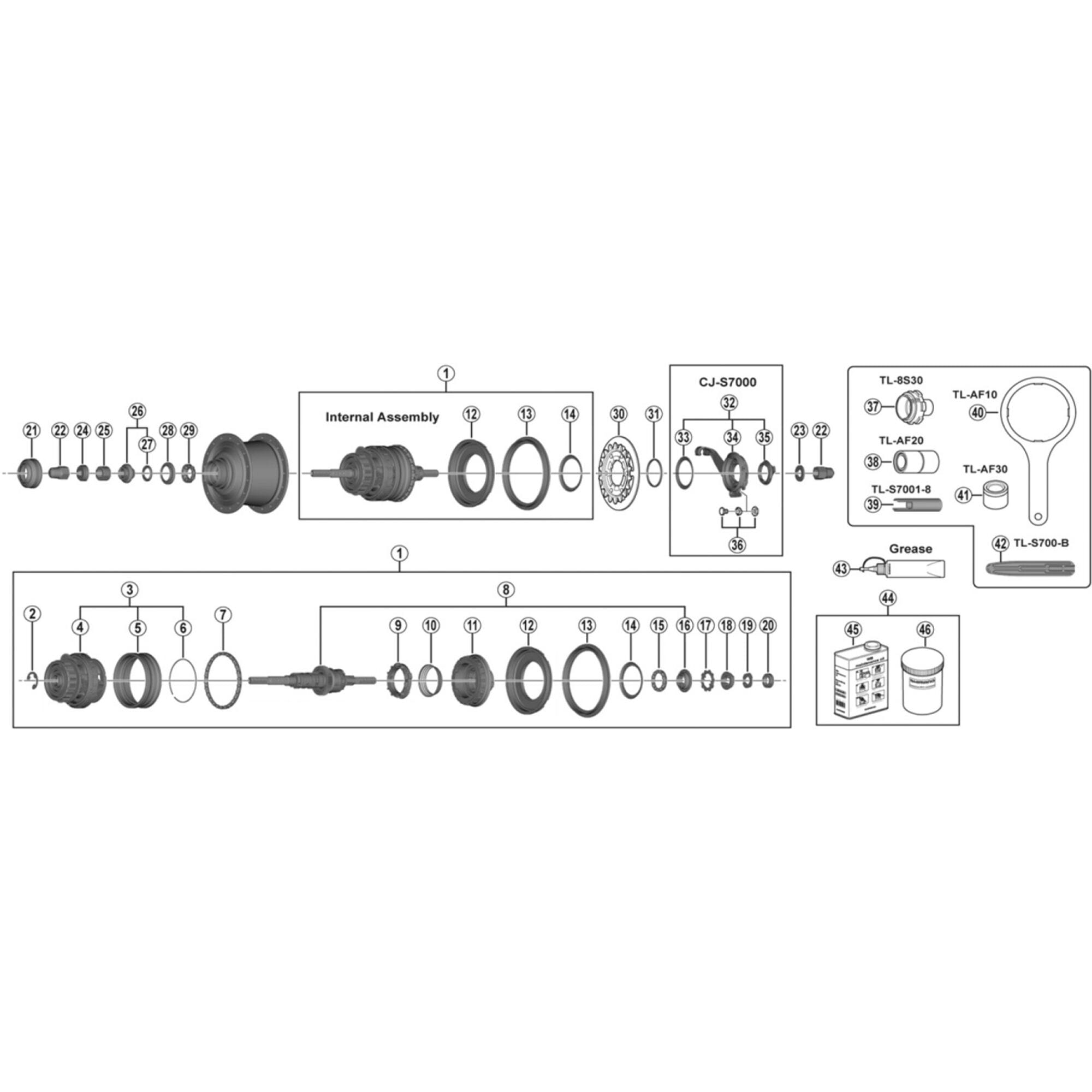 Shimano Alfine 7000 Alfine hub components, non | Power2Cycleturn washers (8R/8L), cap nuts and CJ | Power2CycleS7000