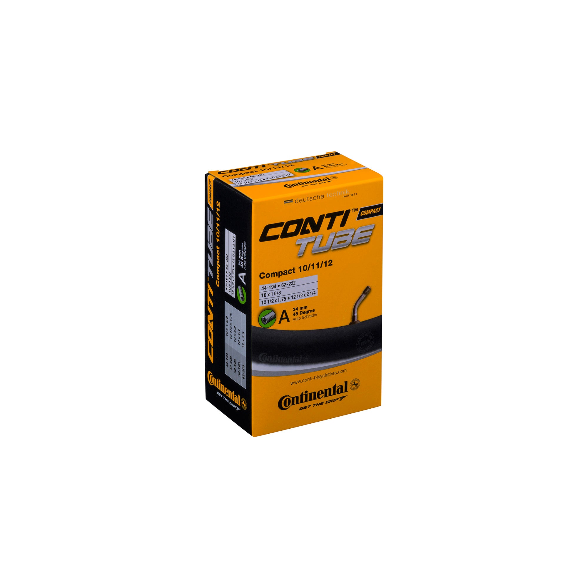 Continental Compact Tube | Power2Cycle Schrader 34mm Valve 45 degree | Power2Cycle BLACK 10/11/12"