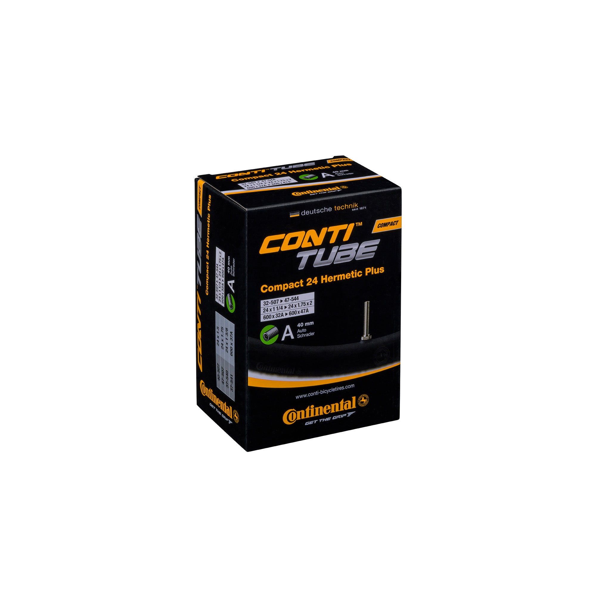 Continental Compact Tube Hermetic Plus | Power2Cycle Schrader 40mm Valve | Power2Cycle BLACK