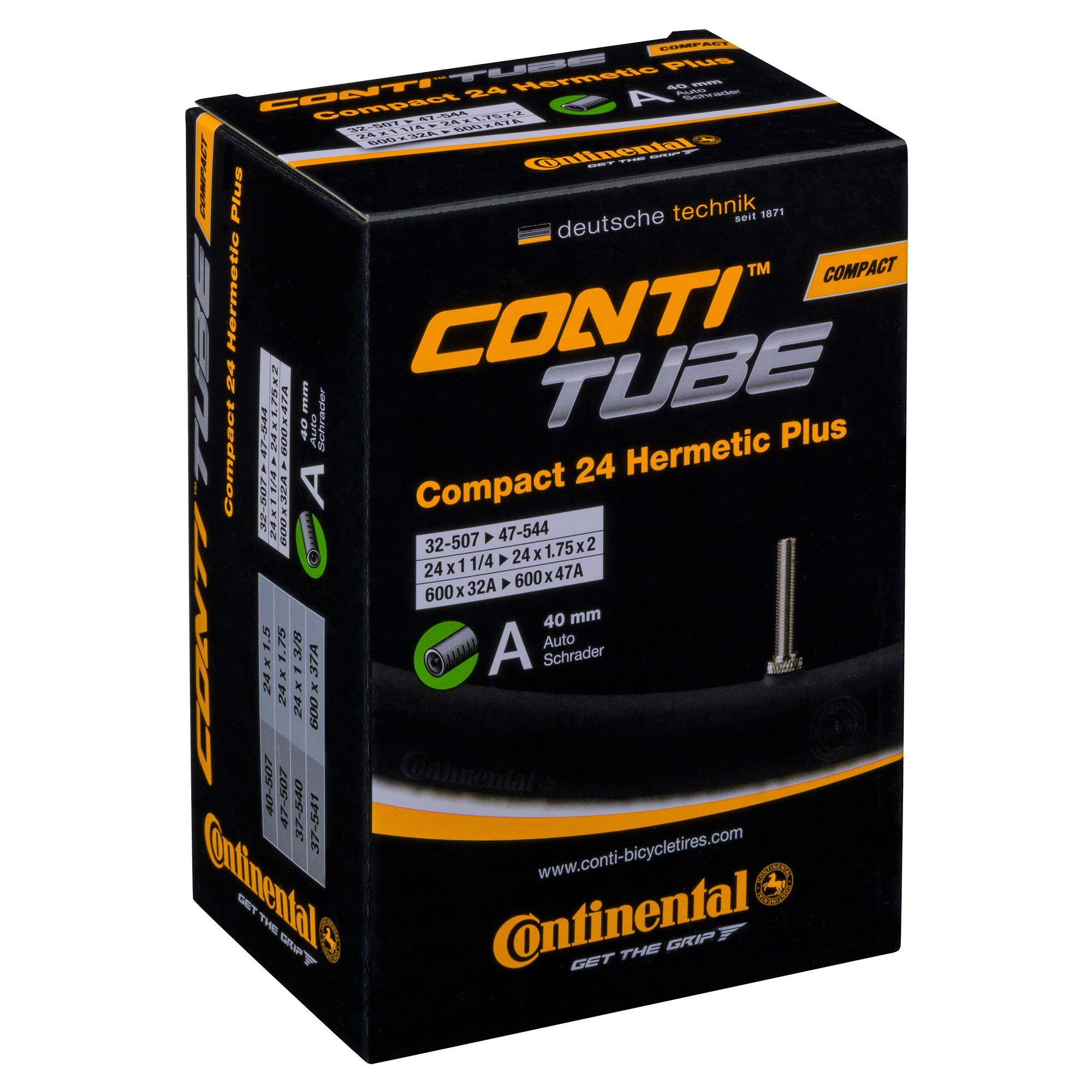 Continental Compact Tube Wide Hermetic Plus | Power2Cycle Schrader 40mm Valve | Power2Cycle BLACK