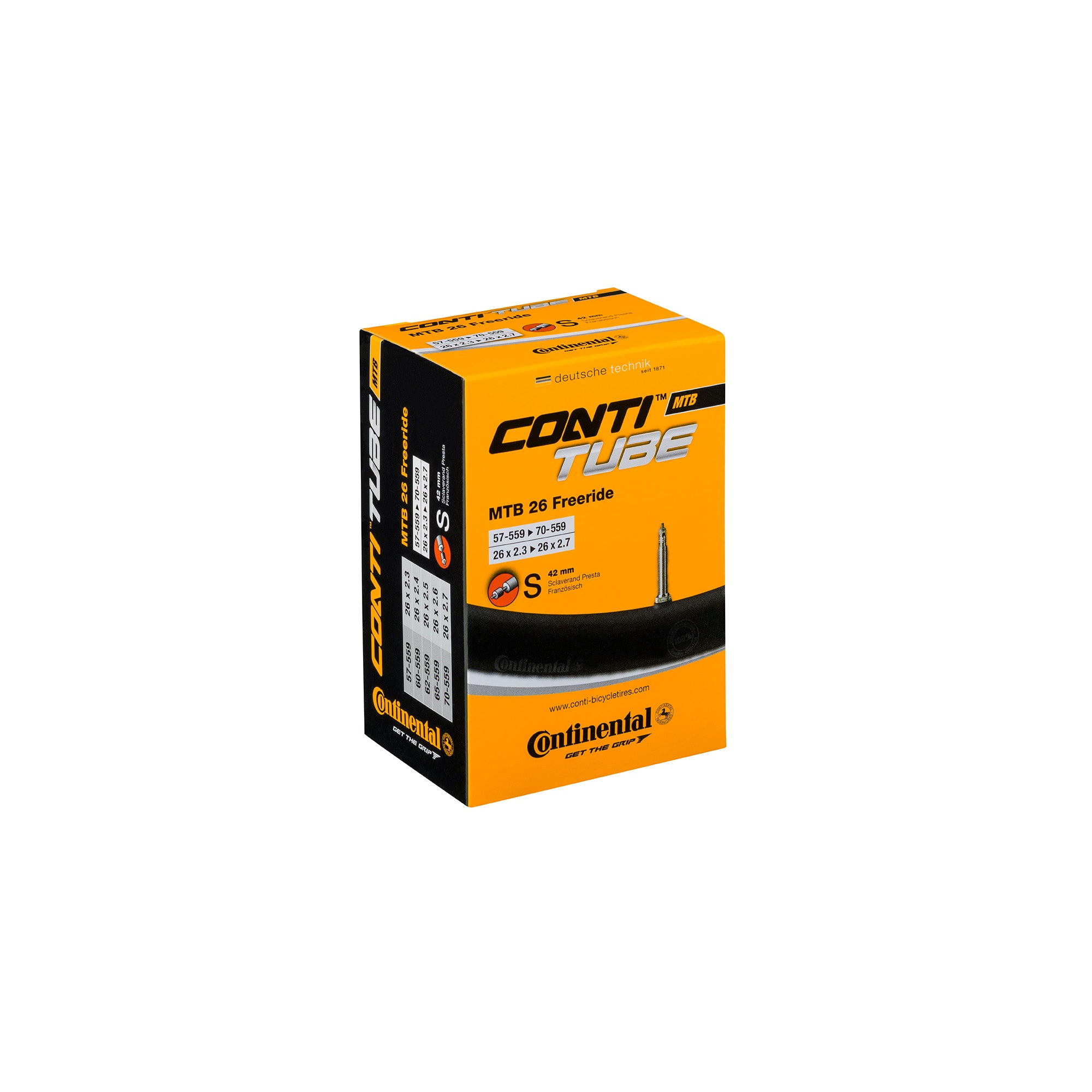 Continental MTB Tube Freeride | Power2Cycle Presta 42mm Valve | Power2Cycle BLACK 26X2.30 | Power2Cycle2.70"
