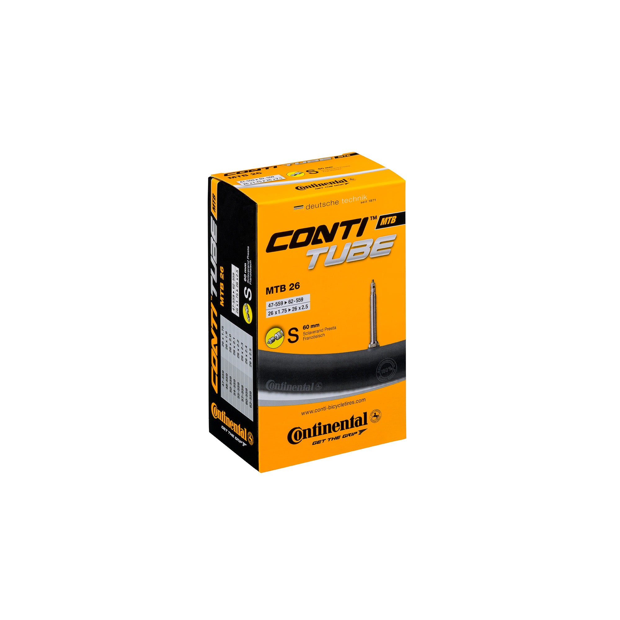 Continental MTB Tube | Power2Cycle Presta 60mm Valve | Power2Cycle BLACK