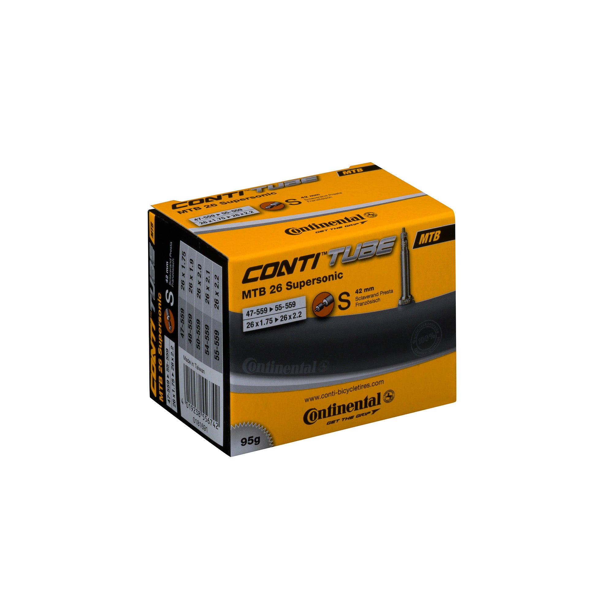 Continental MTB Tube Supersonic | Power2Cycle Presta 42mm Valve | Power2Cycle BLACK 26X1.75 | Power2Cycle2.20"