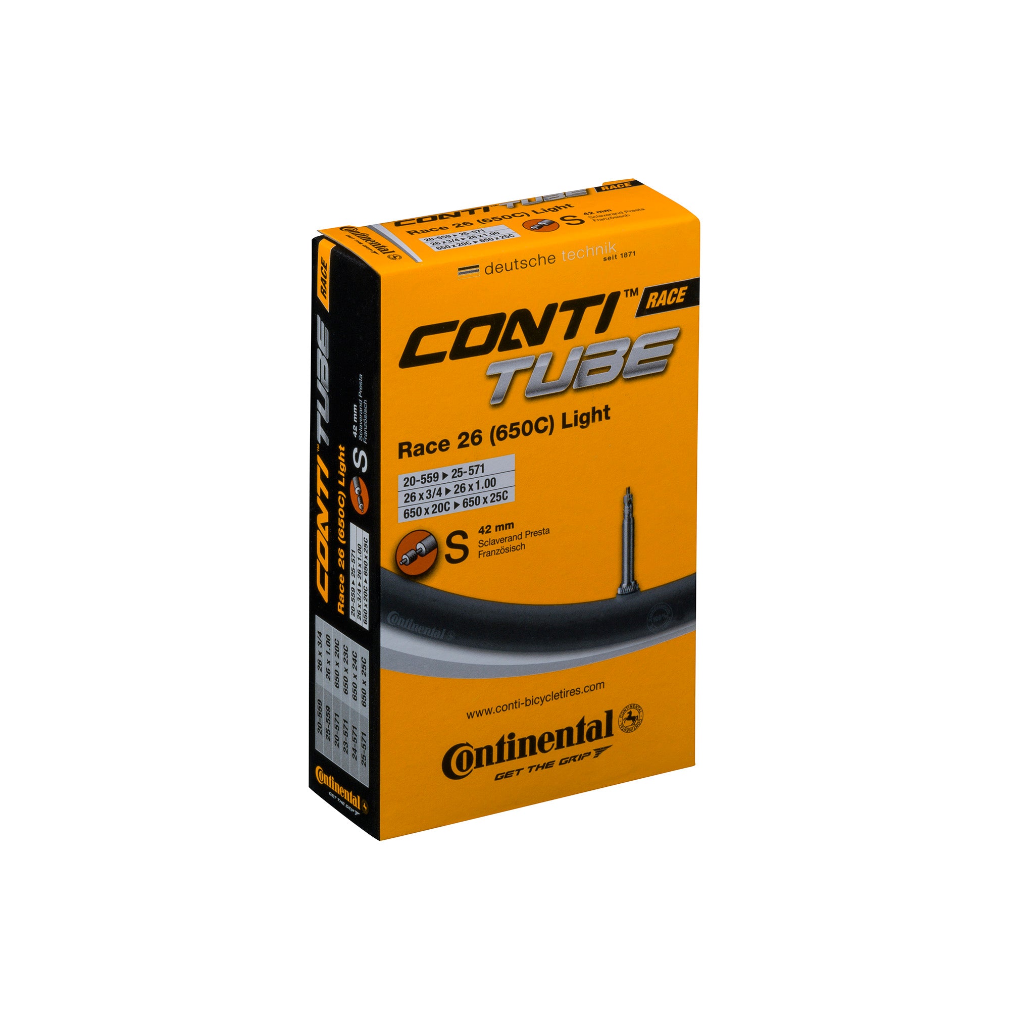 Continental Race Tube Light | Power2Cycle Presta 42mm Valve | Power2Cycle BLACK