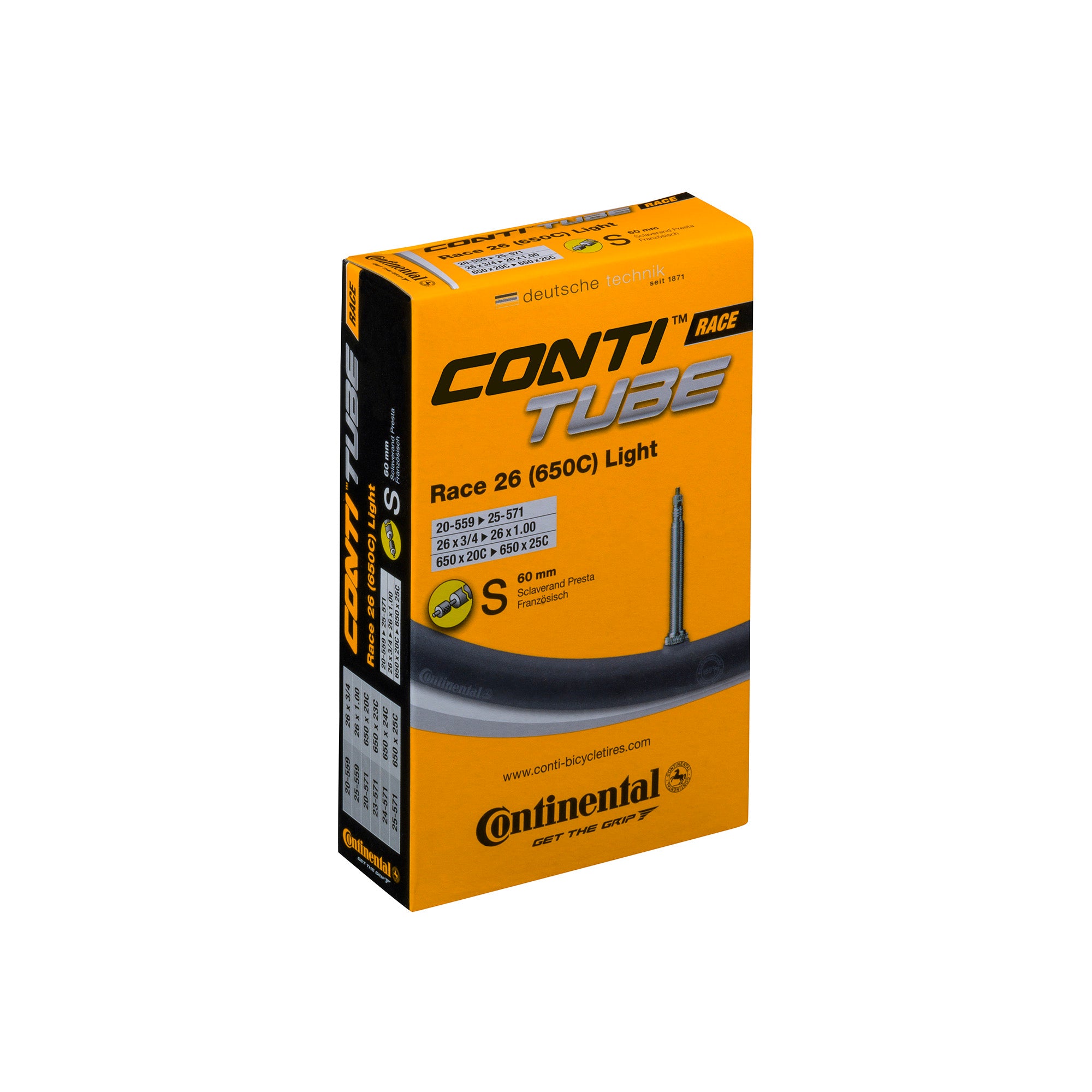 Continental Race Tube Light | Power2Cycle Presta 60mm Valve | Power2Cycle BLACK