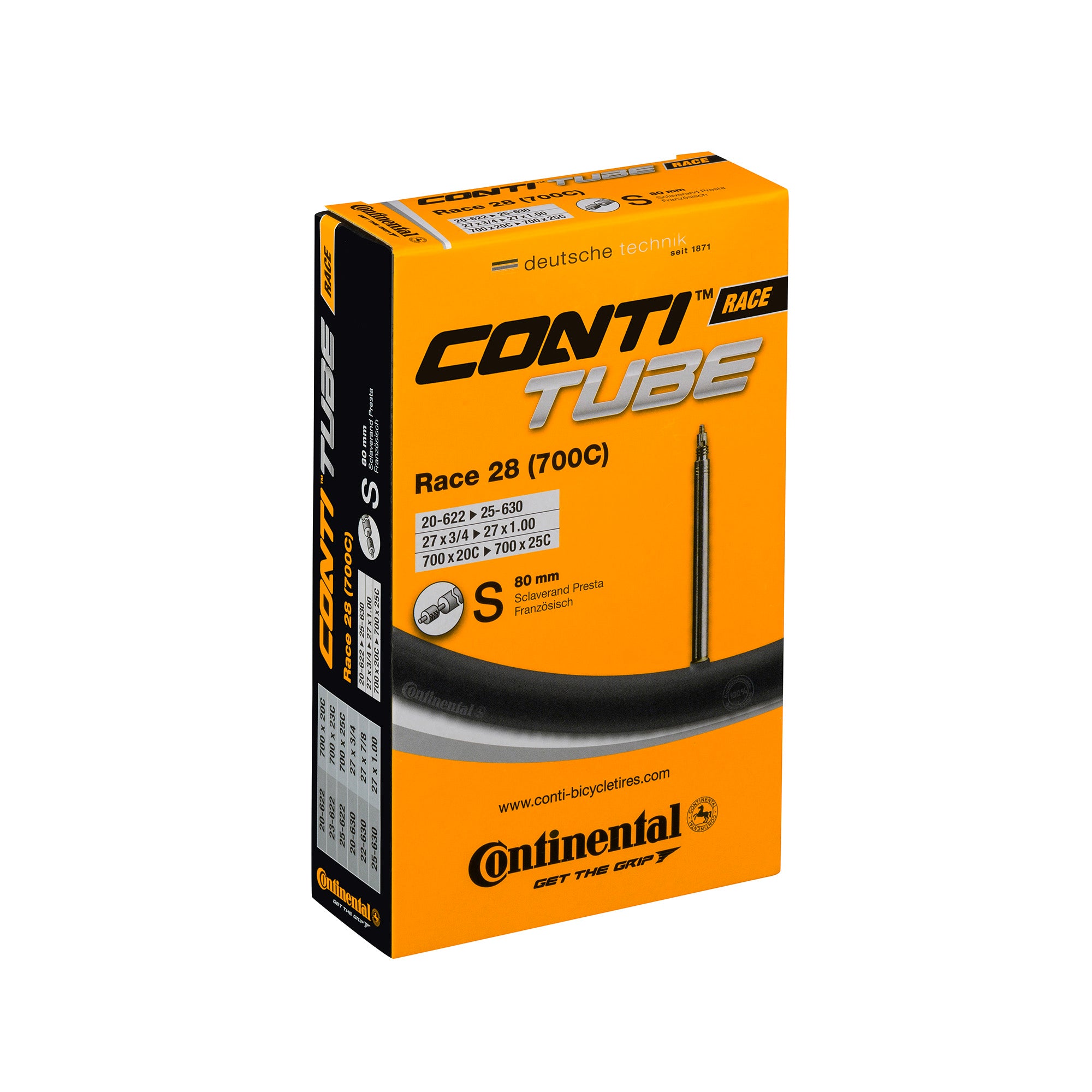 Continental Race Tube | Power2Cycle Presta 80mm Valve | Power2Cycle BLACK 700X20 | Power2Cycle25C