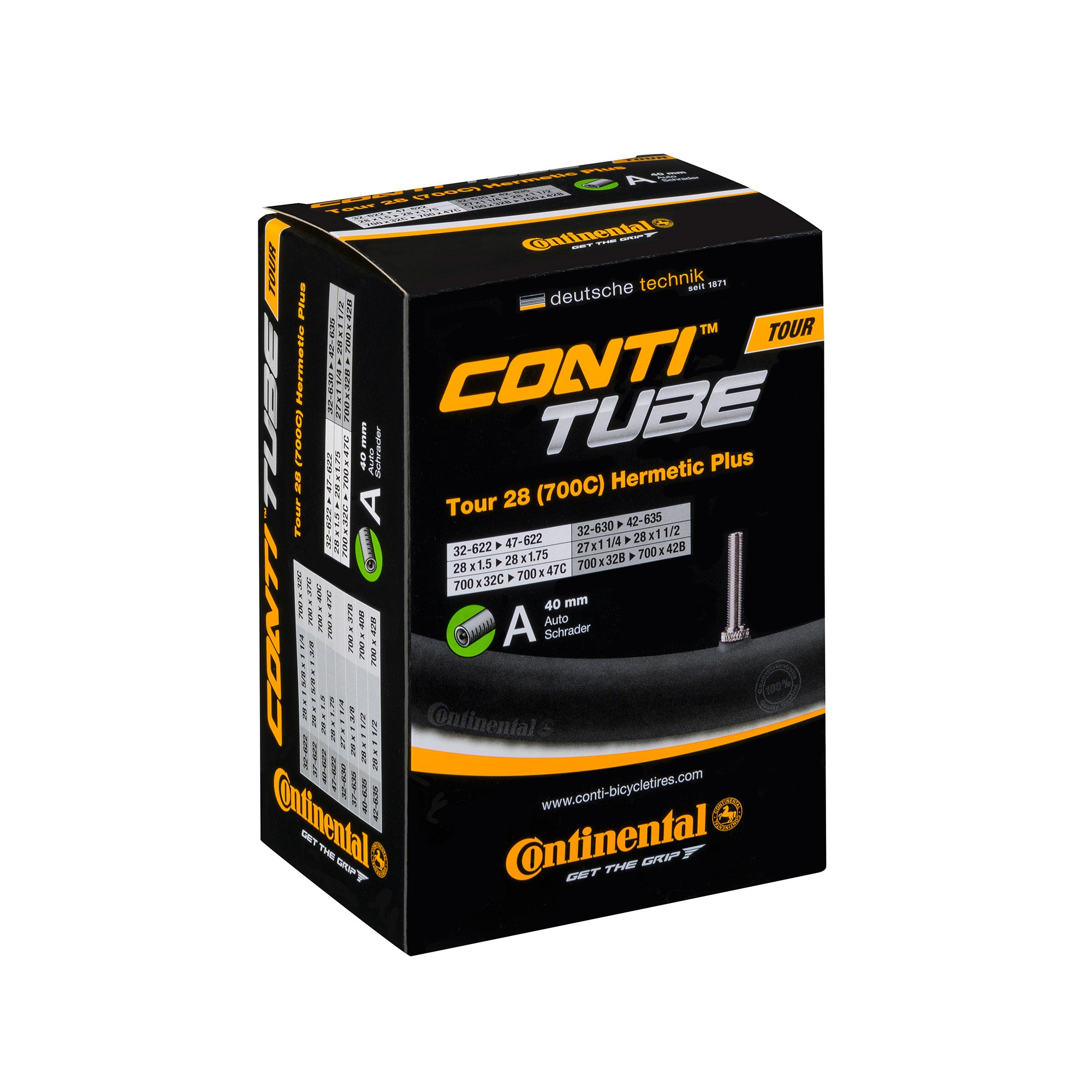 Continental Tour Tube Hermetic Plus | Power2Cycle Schrader 40mm Valve | Power2Cycle BLACK