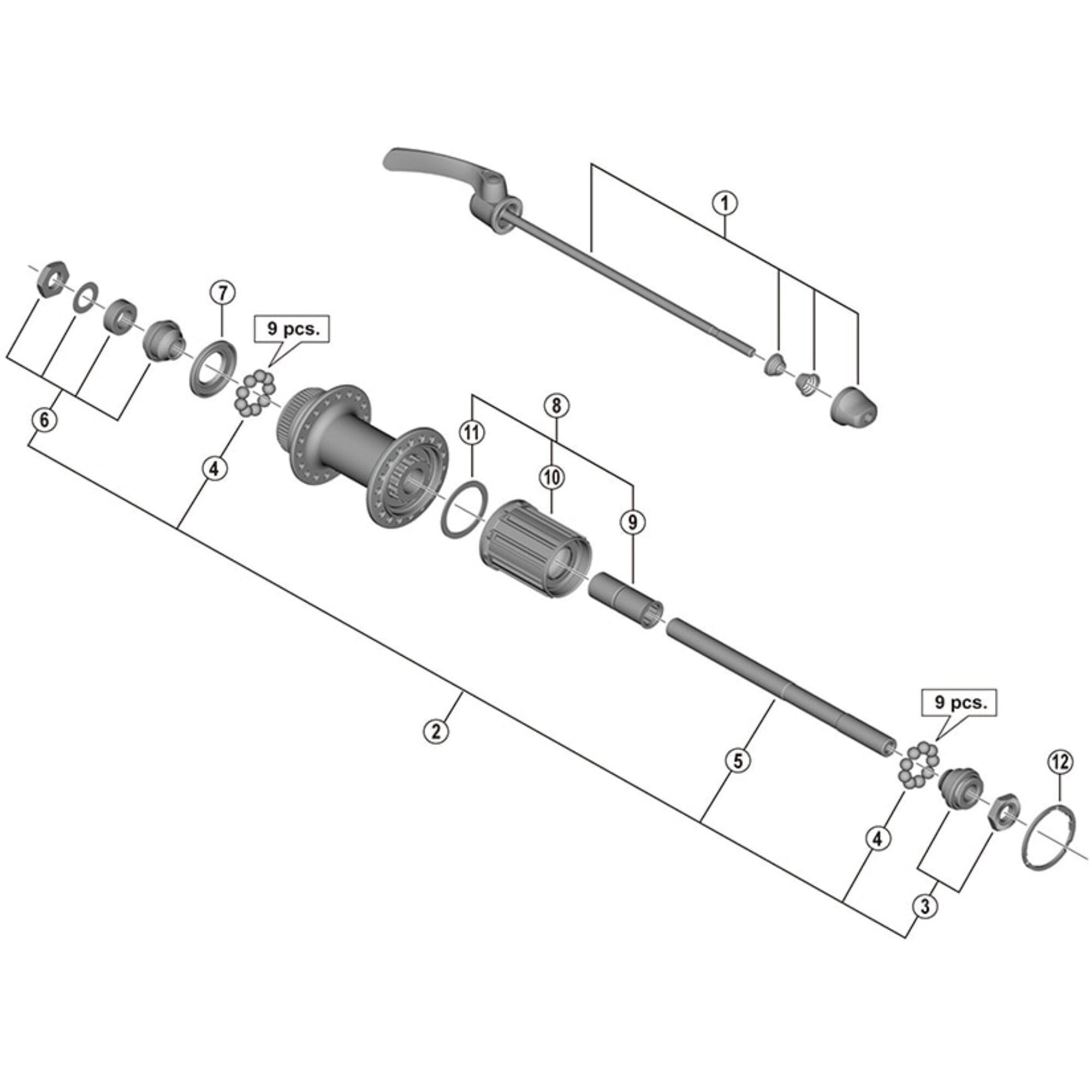 Shimano Spares R complete hub axle, 146 mm