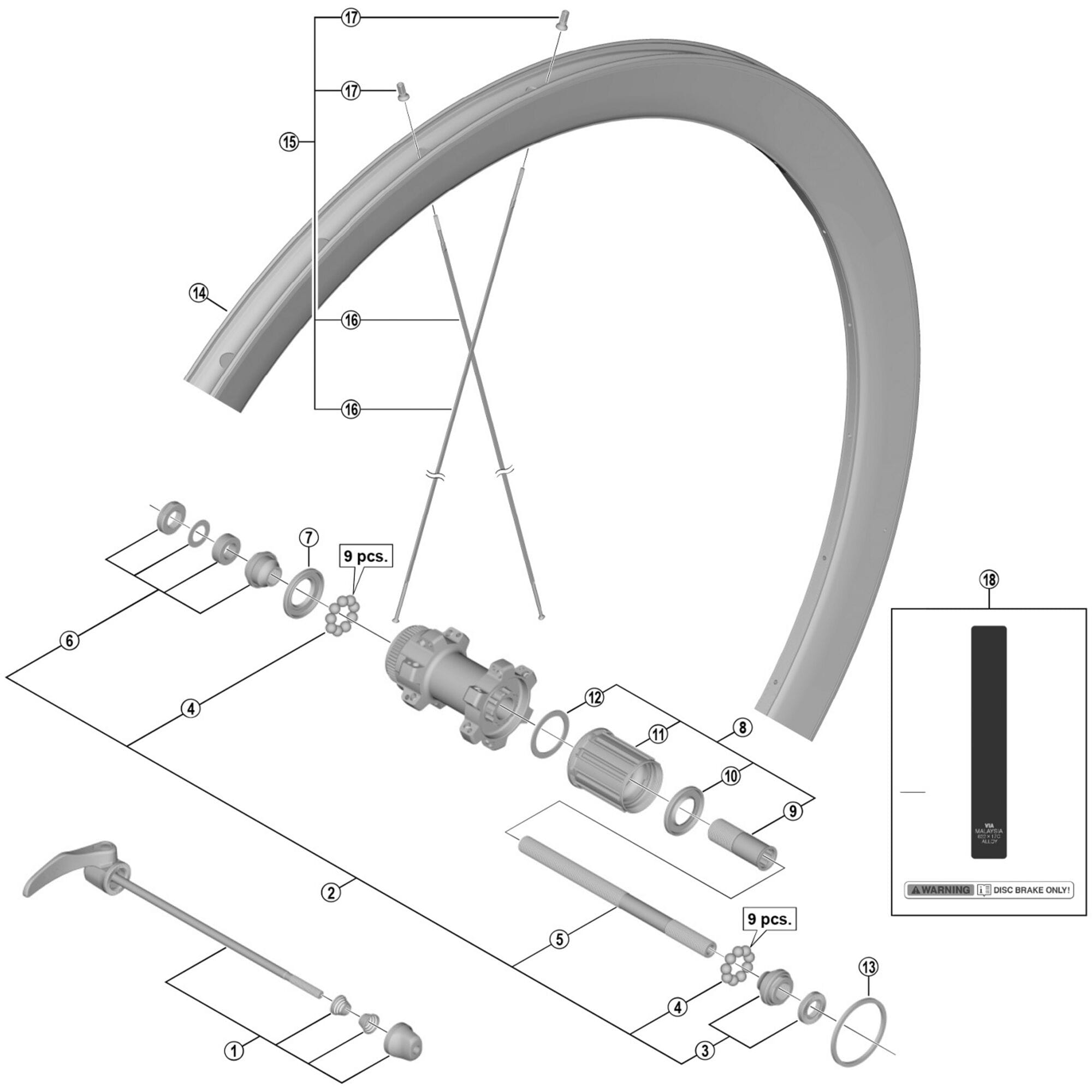 Shimano Spares R Complete quick release, 173 mm