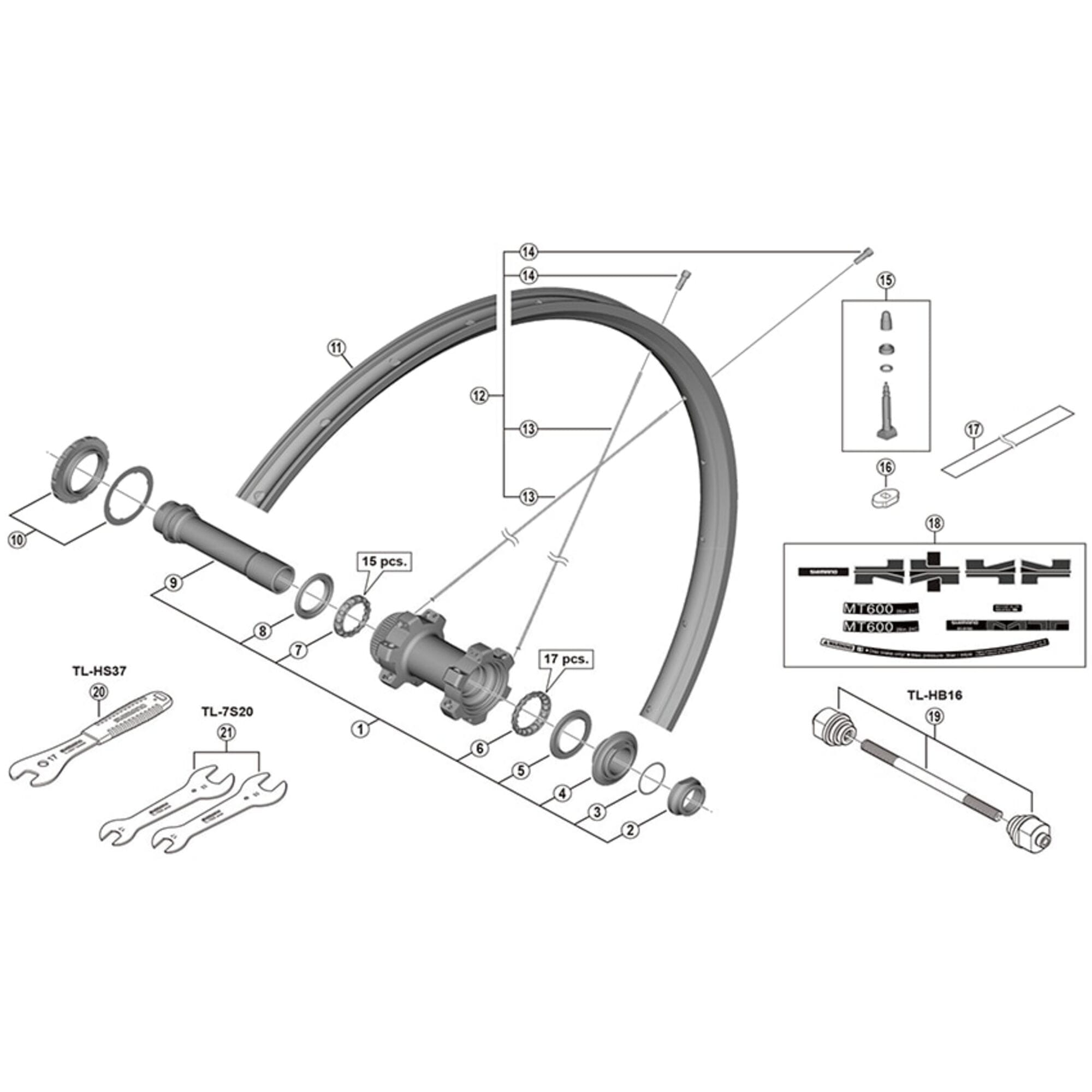 Shimano Spares 29 complete hub axle, 100 mm