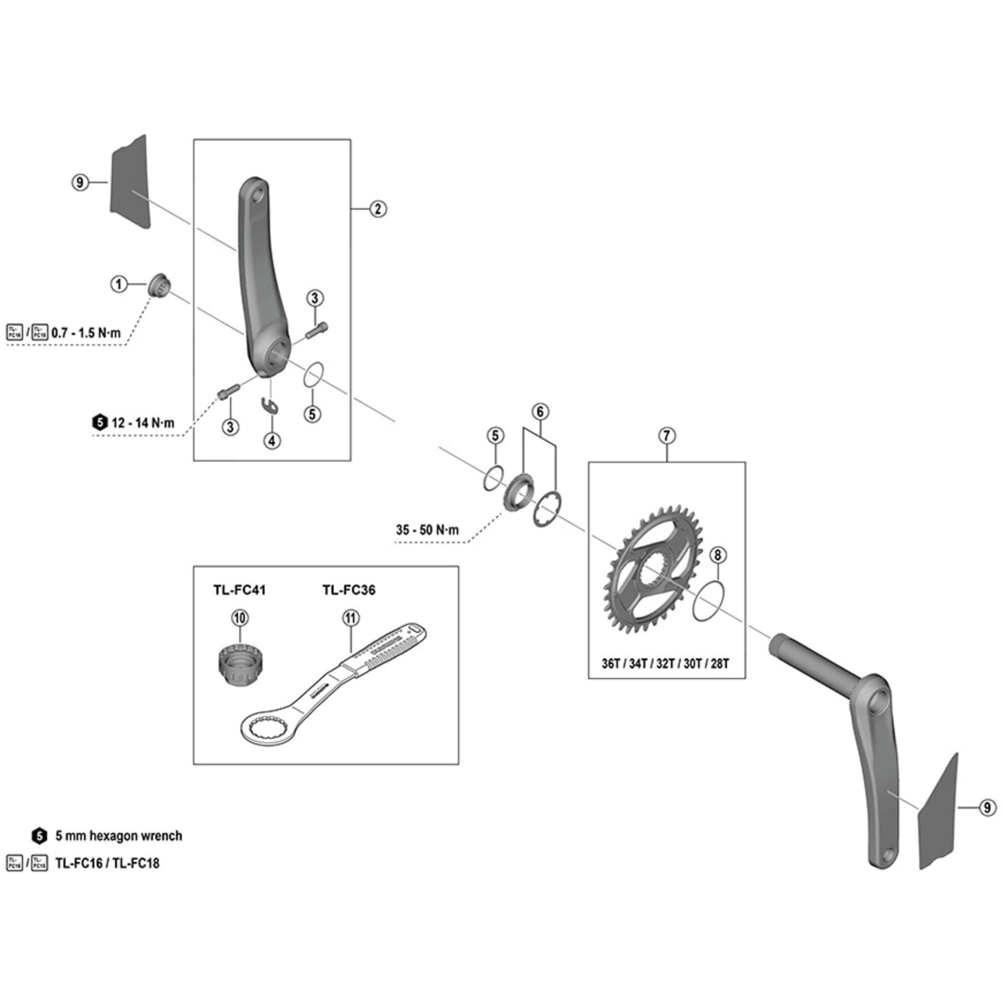 Shimano Spares FCM8200 left hand crank arm unit with protection sticker, 160 mm