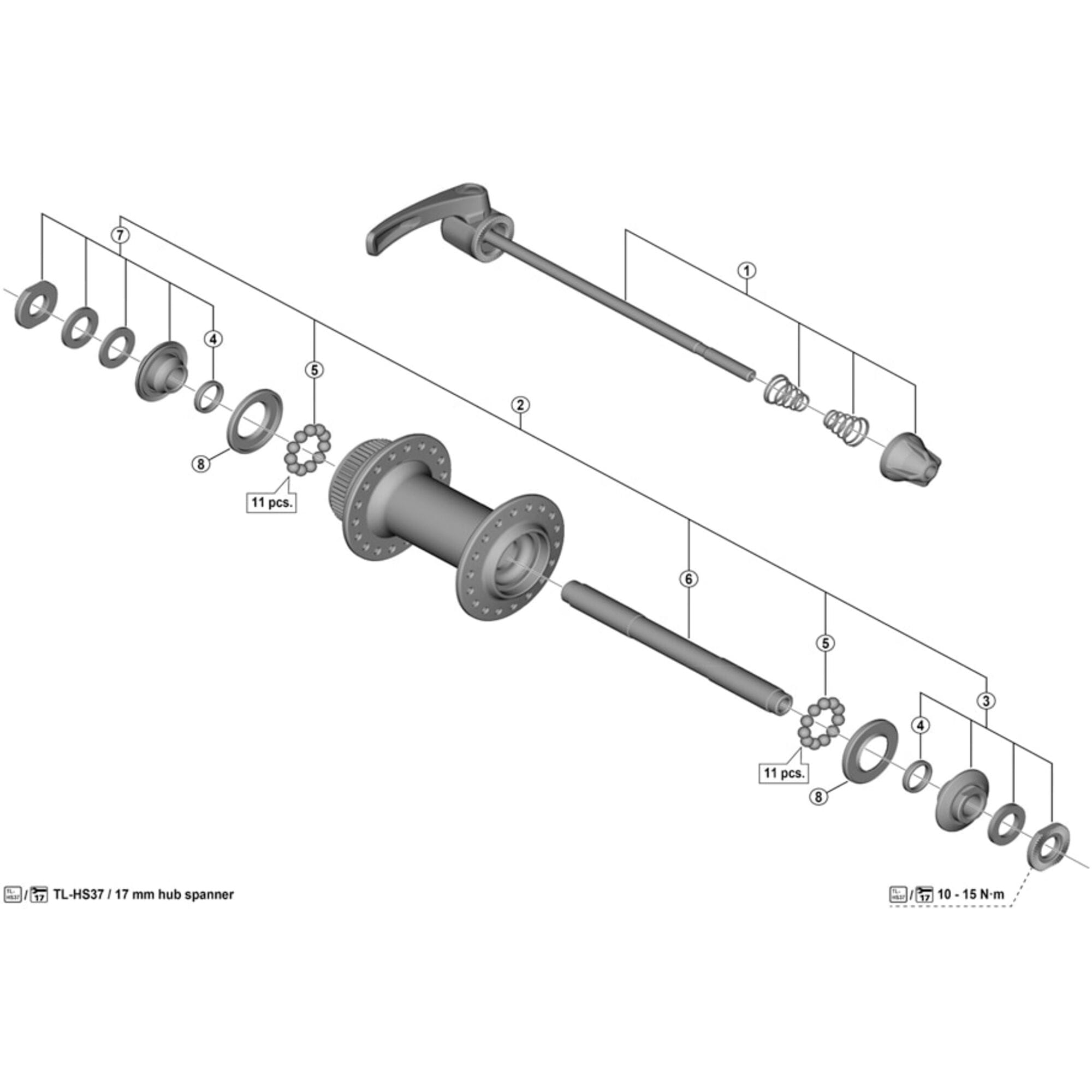 Shimano Spares T610 complete quick release, 133 mm