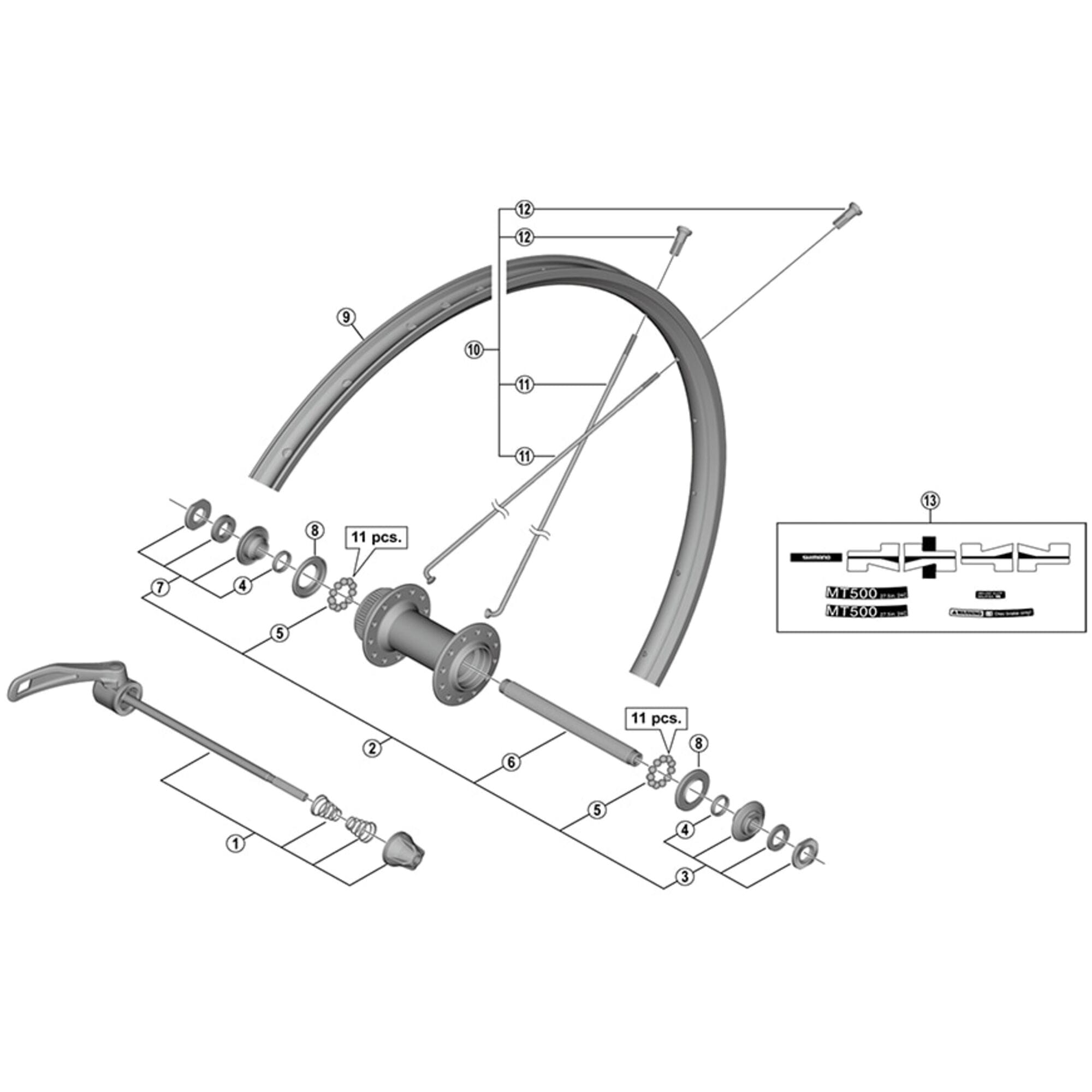 Shimano Spares M4050 complete hub axle, 108 mm