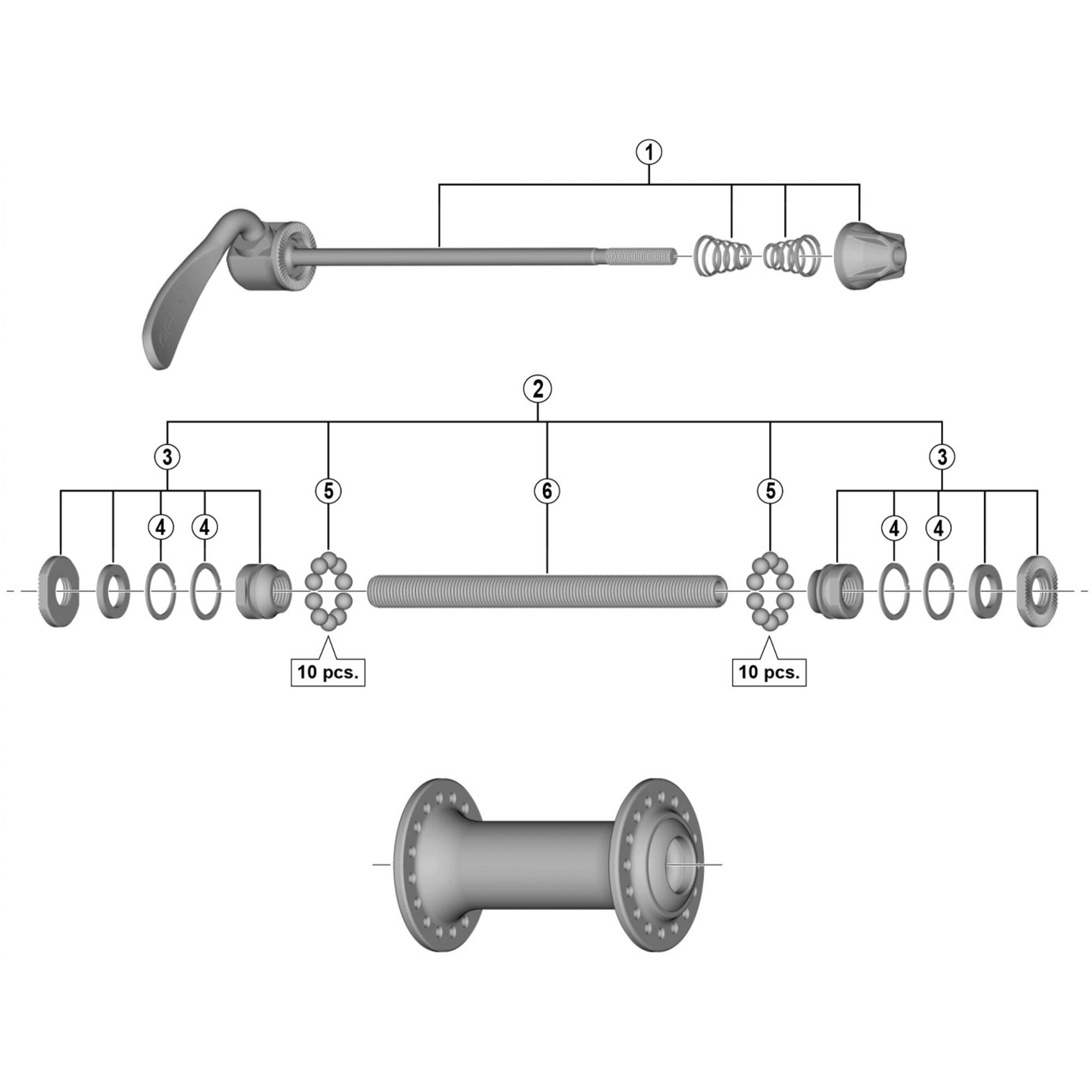 Shimano Spares T3000 Complete hub axle, 108 mm