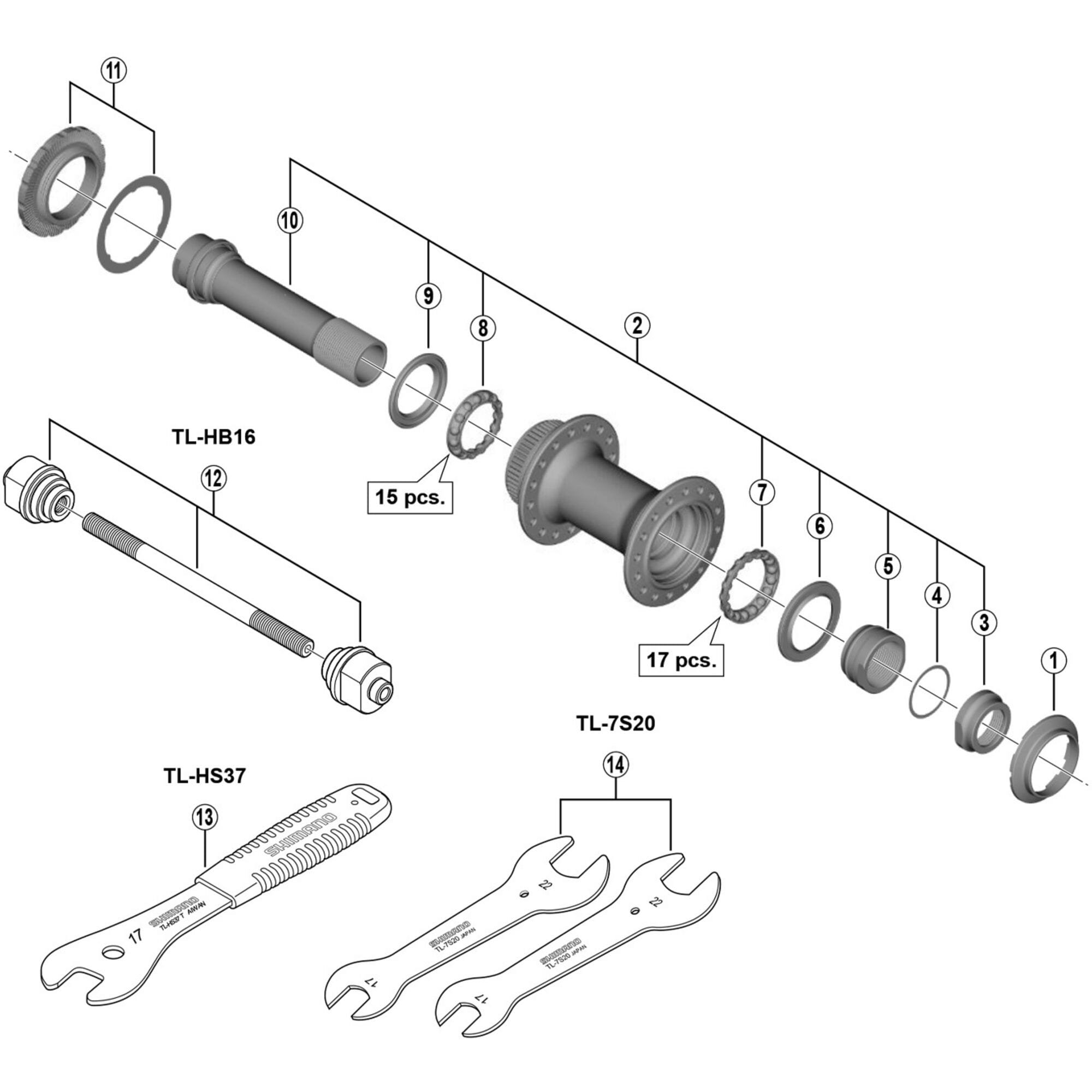 Shimano Spares M8010 complete hub axle