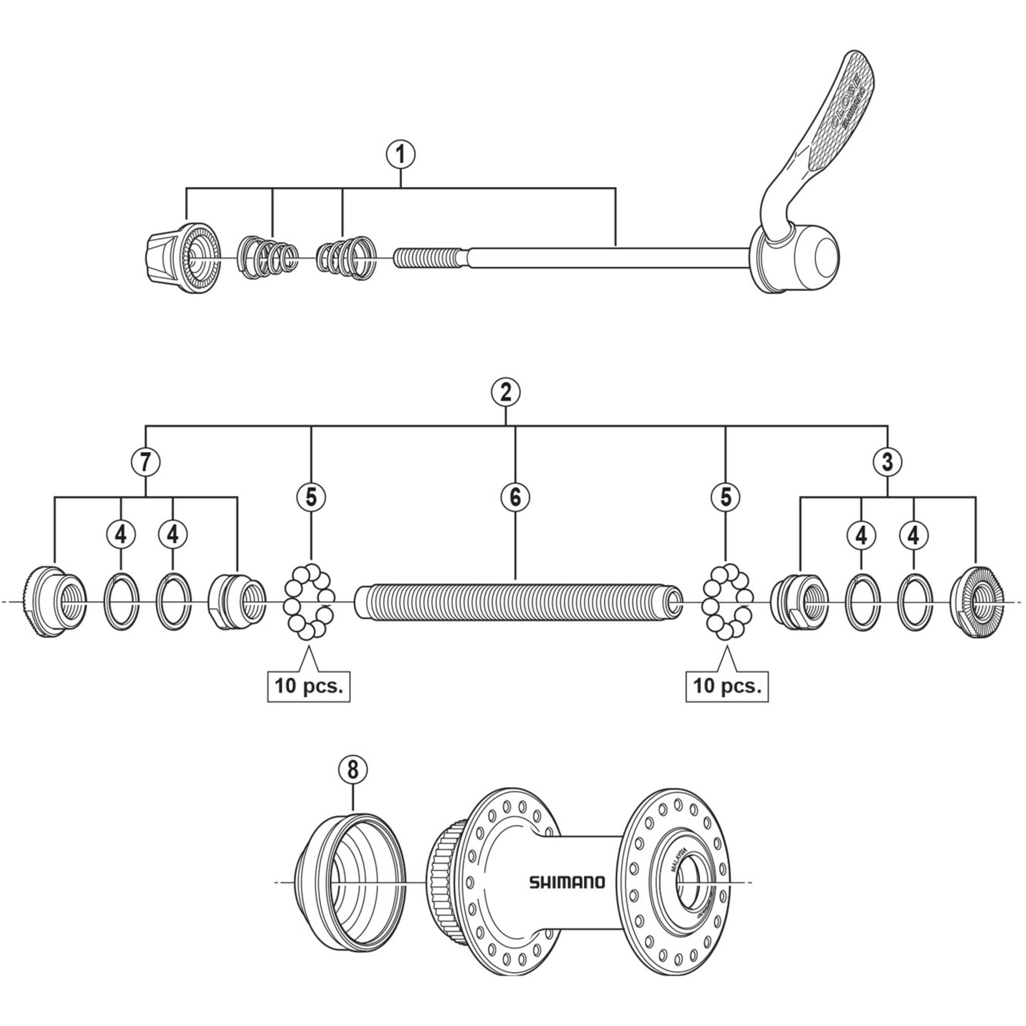 Shimano Spares RM66 complete hub axle, 108 mm