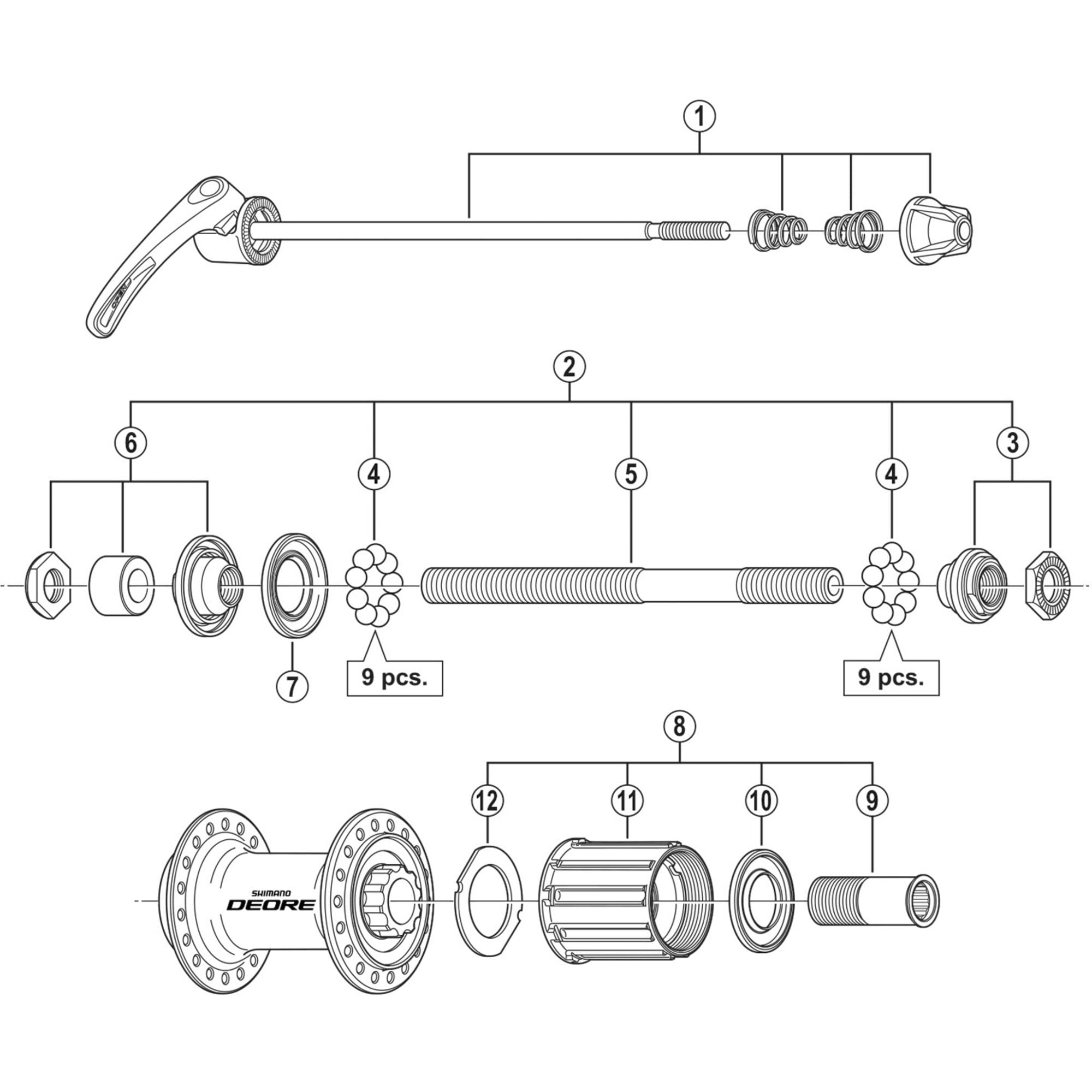 Shimano Spares T610 complete hub axle, 146 mm