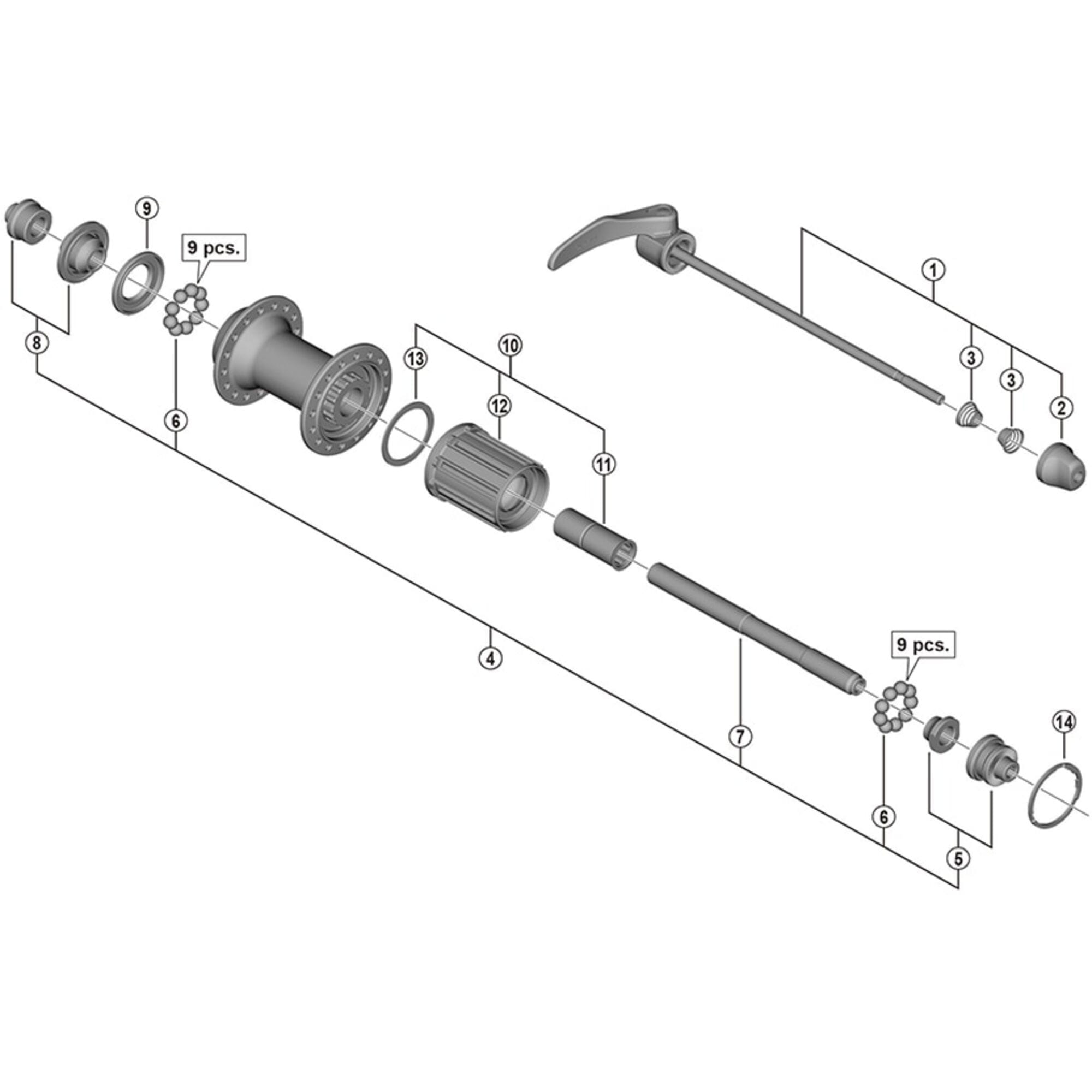 Shimano Spares 5800 complete quick release, 163 mm