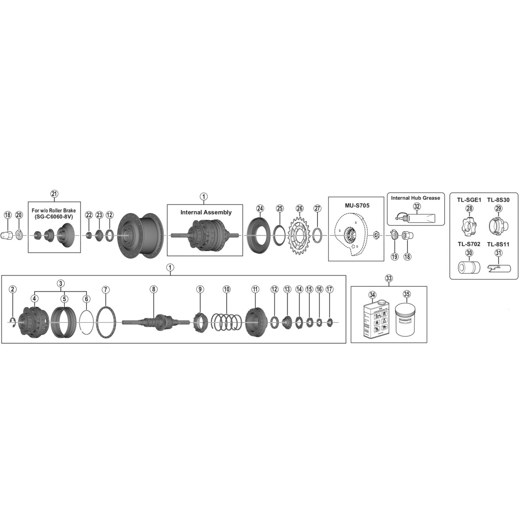 Shimano Spares C6060 Internal assembly, 187 mm