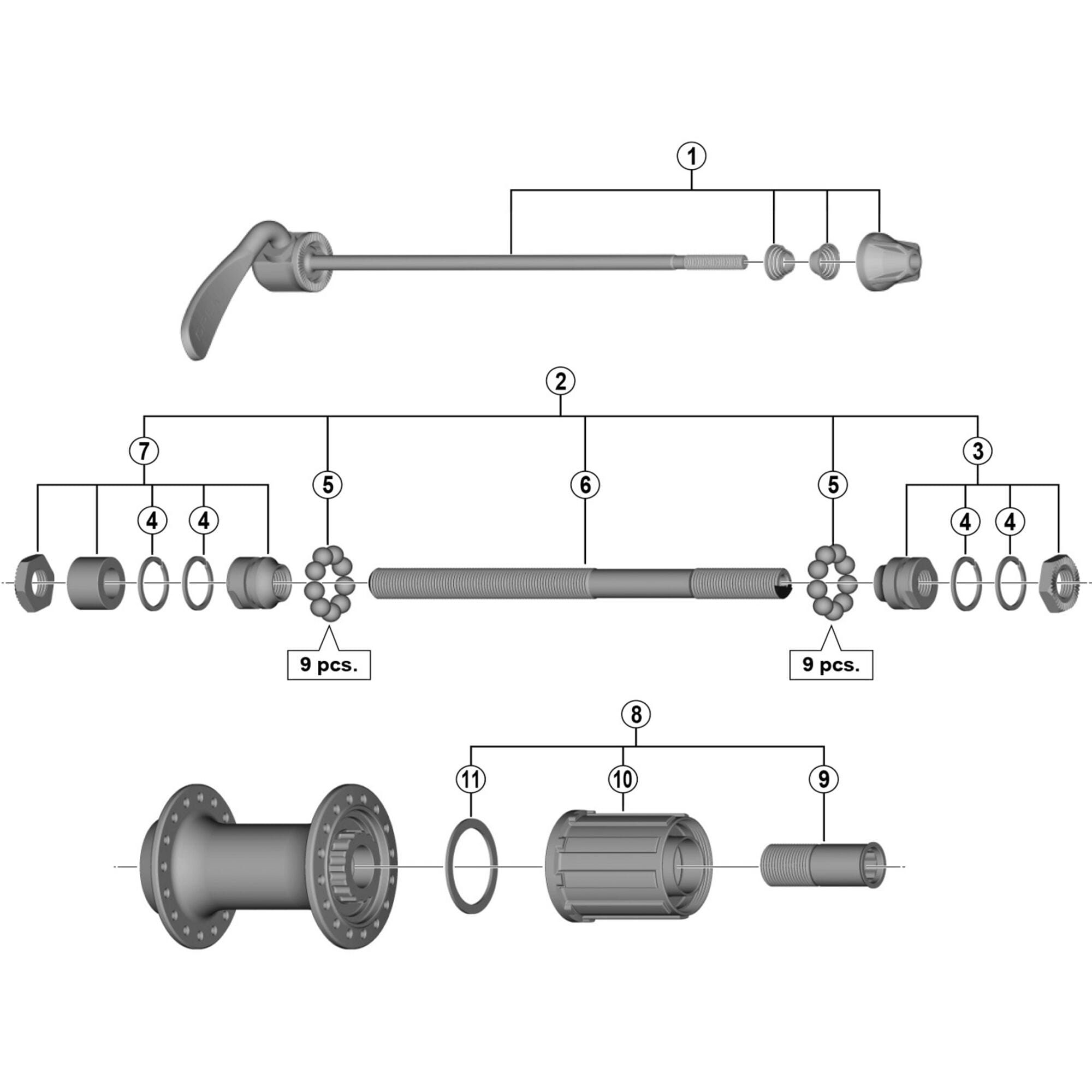 Shimano Spares T3000 Complete hub axle, 146 mm