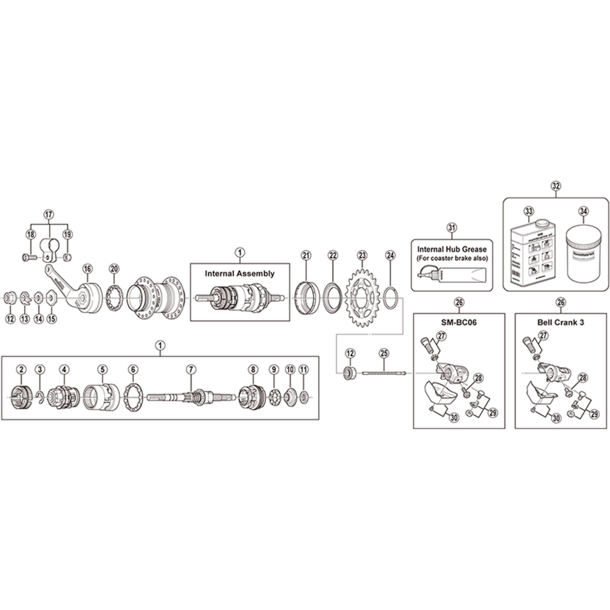 Shimano Spares 3C41 internal assembly, 168 mm